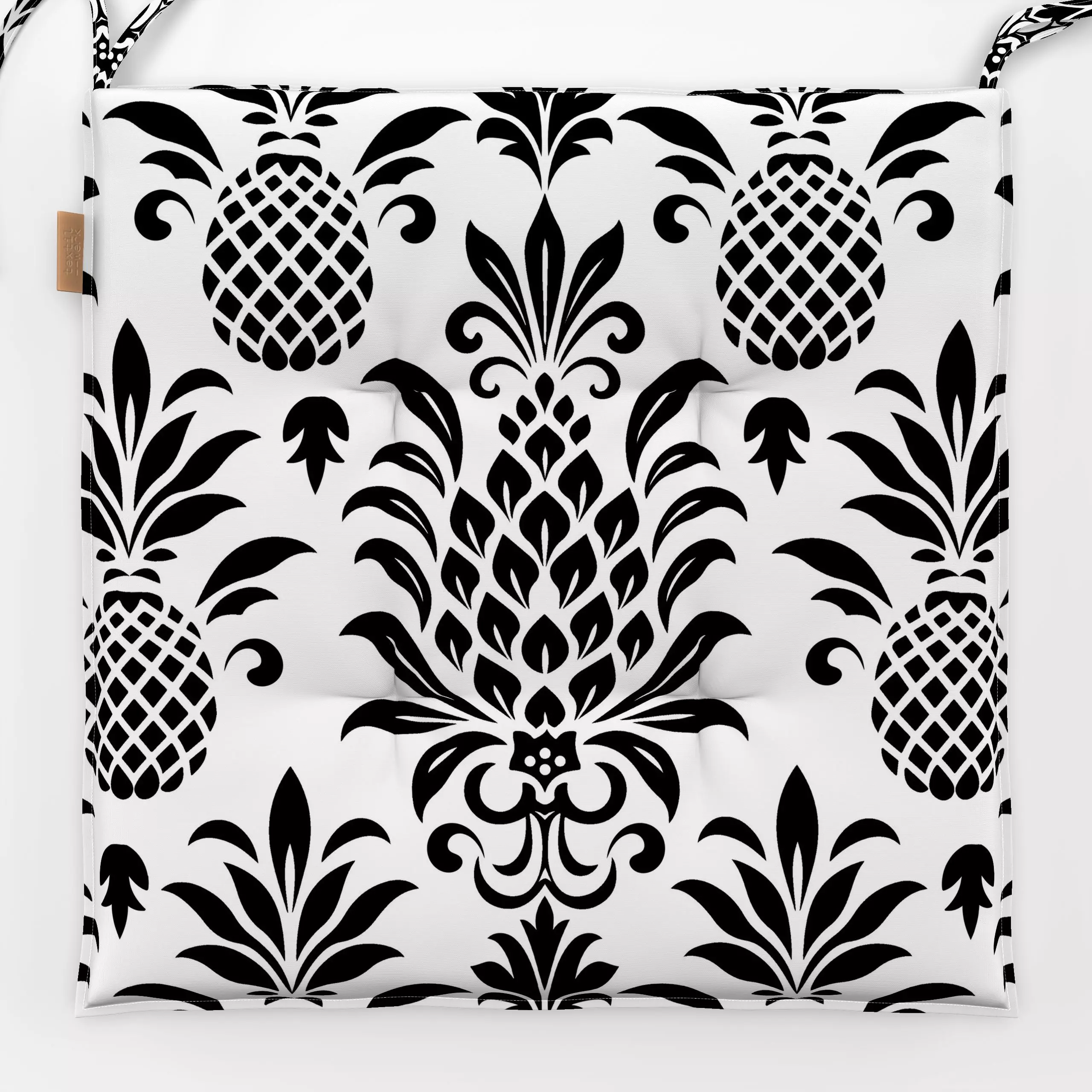 Sitzkissen Pineapple Chic Black White - Pflanzen & Botanik, Küche, Essen & Trinken - von „Andrea Haase"; Frucht, Ananas, tro...