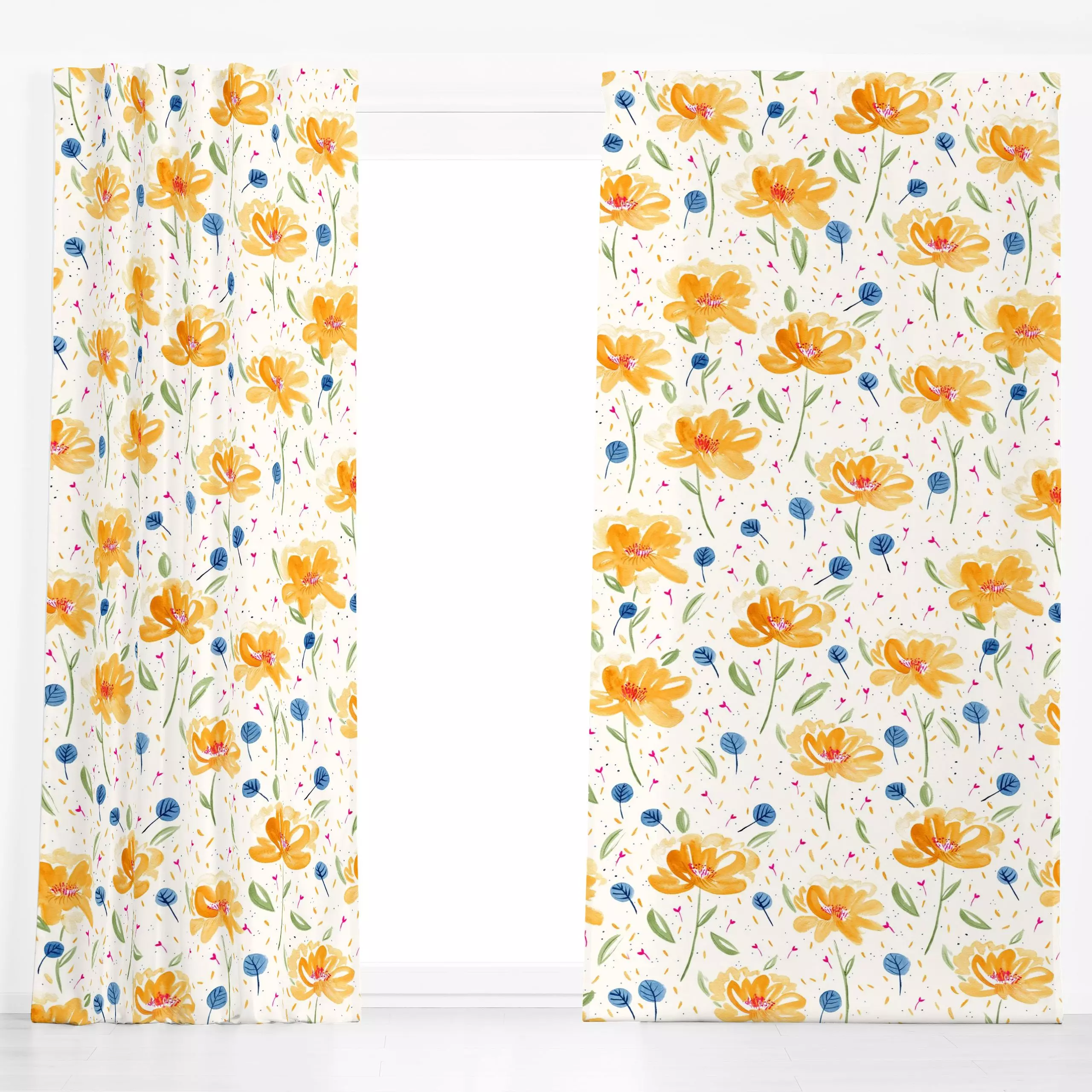 Dekovorhang Blooming Summer - Blumen & Florales - von „Studio Salz"; Wasserfarben, Aquarell, Blumen, bunt, farbenfroh, studi...