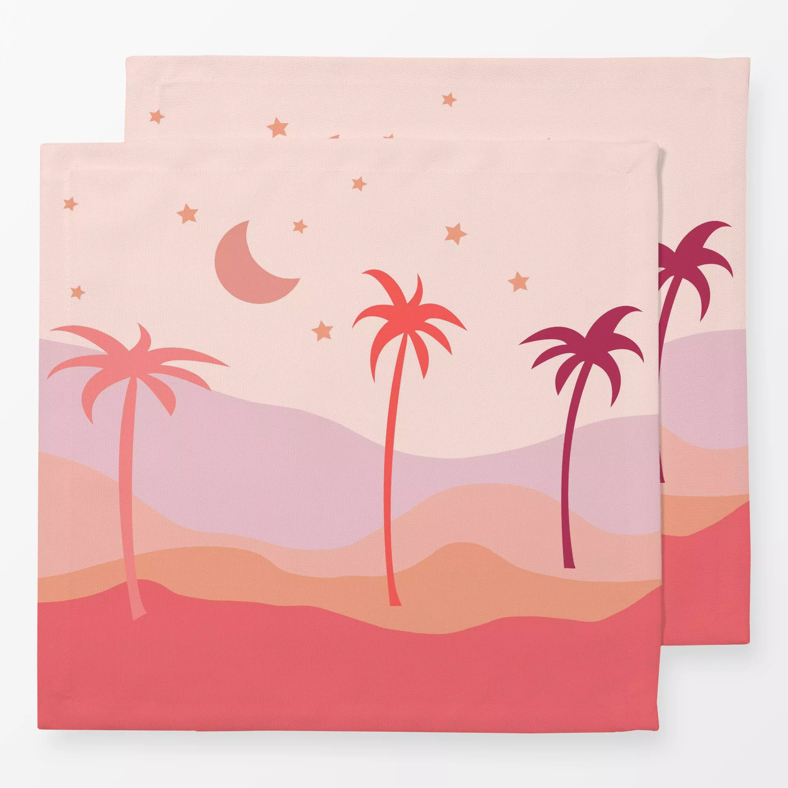 Servietten Oasis Night - Natur & Landschaft, Sommer - von „Andrea Haase"; Palmen, Sterne, Mond, Sternenhimmel, Reisen, abent...