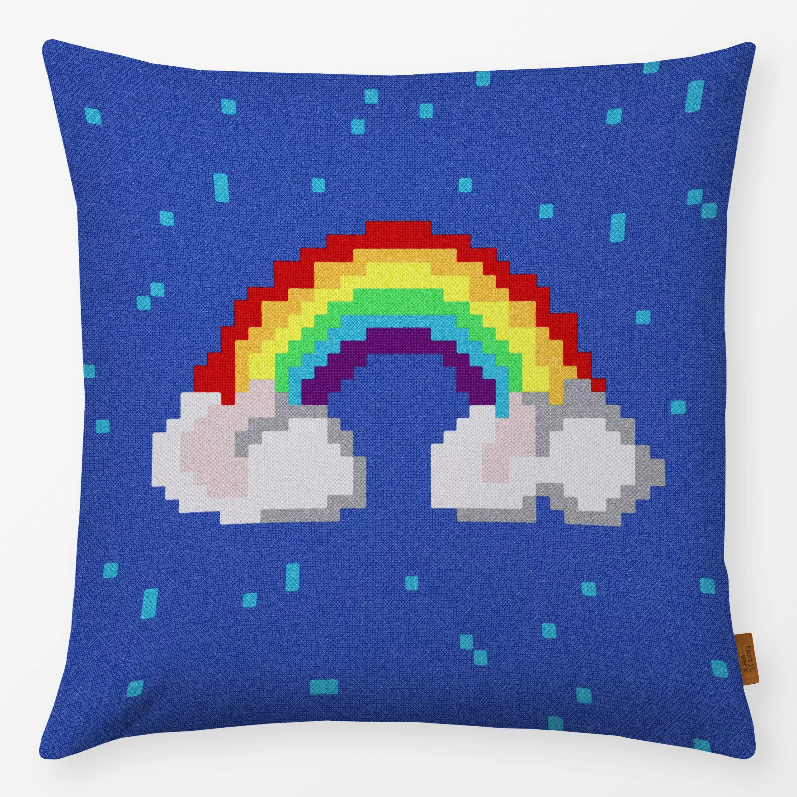 Kissen Pixel Rainbow - Liebe, Romantik & Pride, Retro & Vintage - von „Jonas Loose"; Retro, Wolken & Himmel, Regenbogen, Pri...