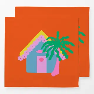 Servietten Strandhaus Bunt Auf Orange