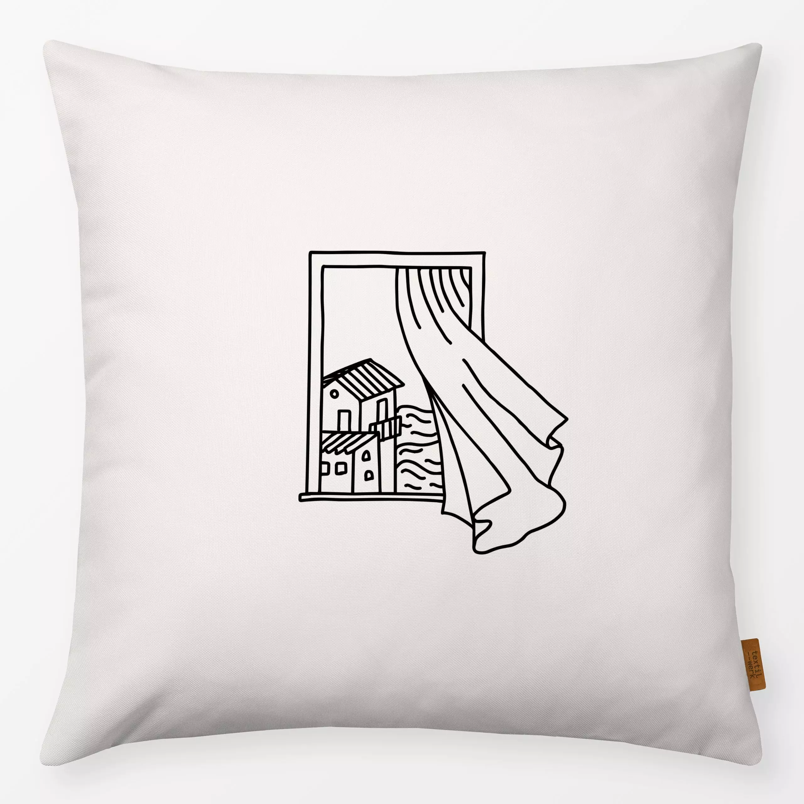 Kissen Fenster mit Meerblick Schwarz - Sommer - von „textilwerk"; Meer, Sommer, summer, minimalistisch, schlicht, Wind, hand...