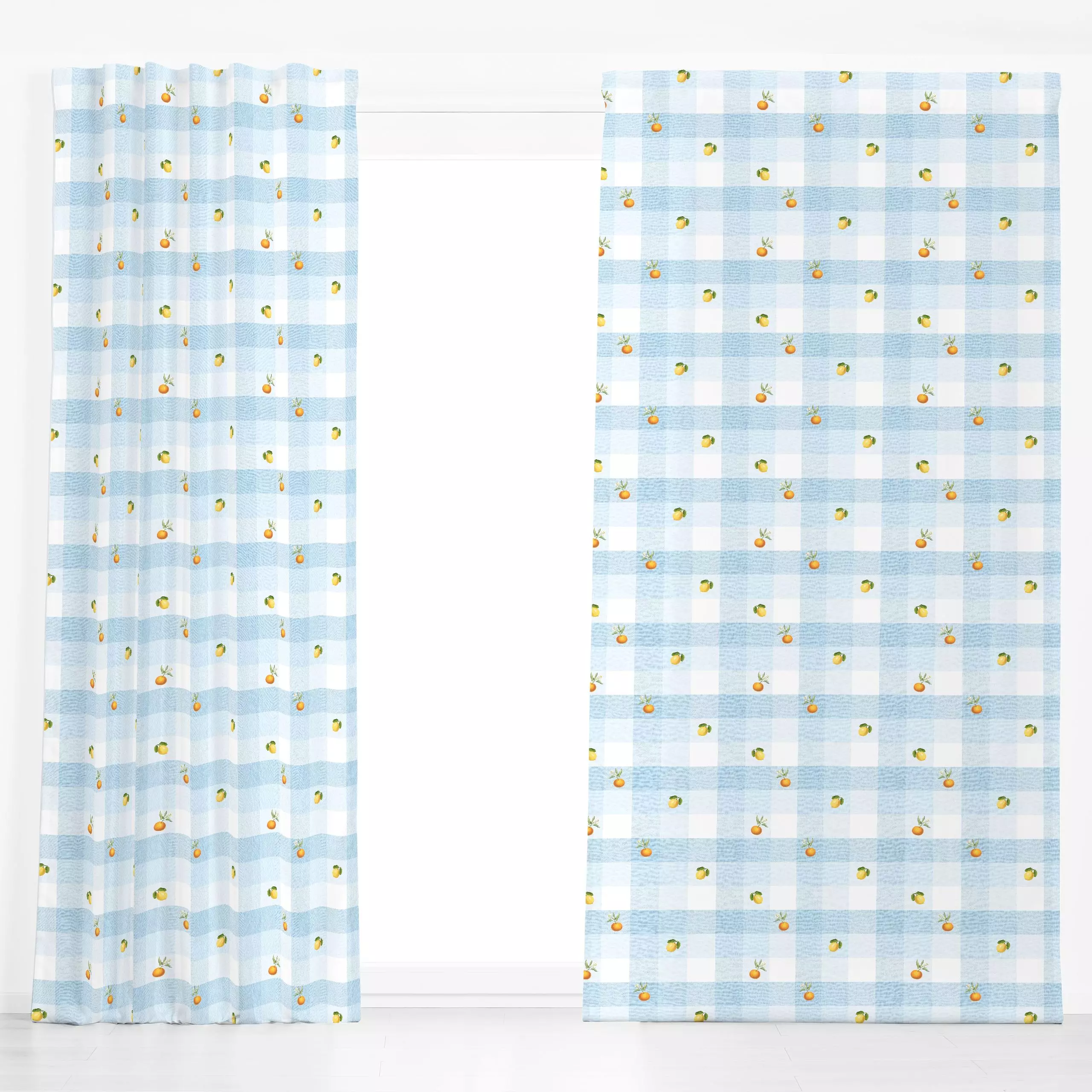 Dekovorhang Vintage Citrus Gingham - Blumen & Florales, Symbole & Muster, Früchte - von „Bloomery Decor"; Retro, Orange, Zit...