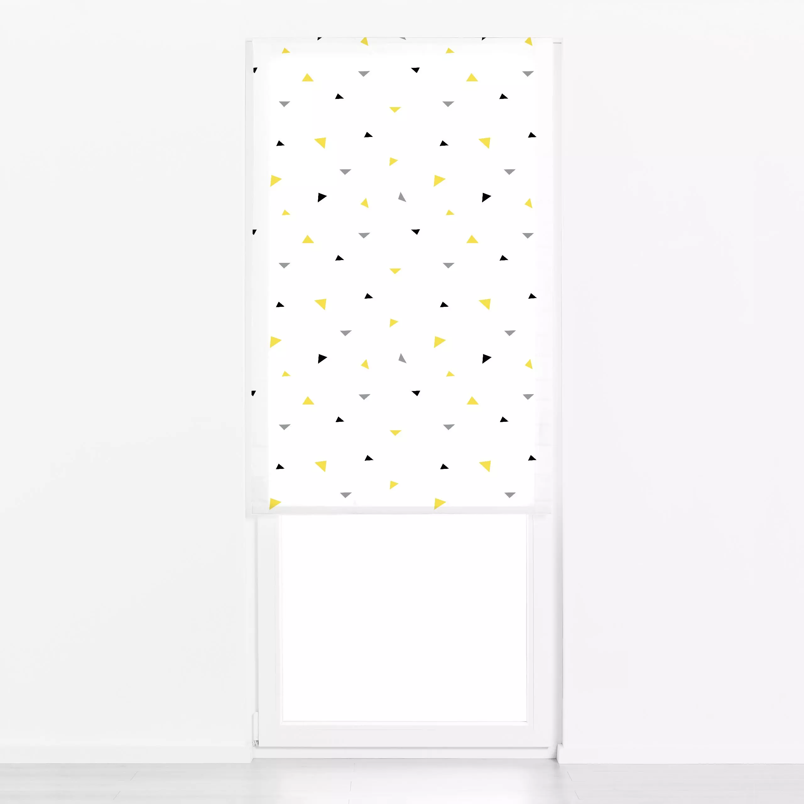 Raffrollo Kleine Dreiecke Grau-Gelb - Symbole & Muster - von „Katrin Graff"; minimal, Kinder, frisch, Dreieck, Konfetti, 202...