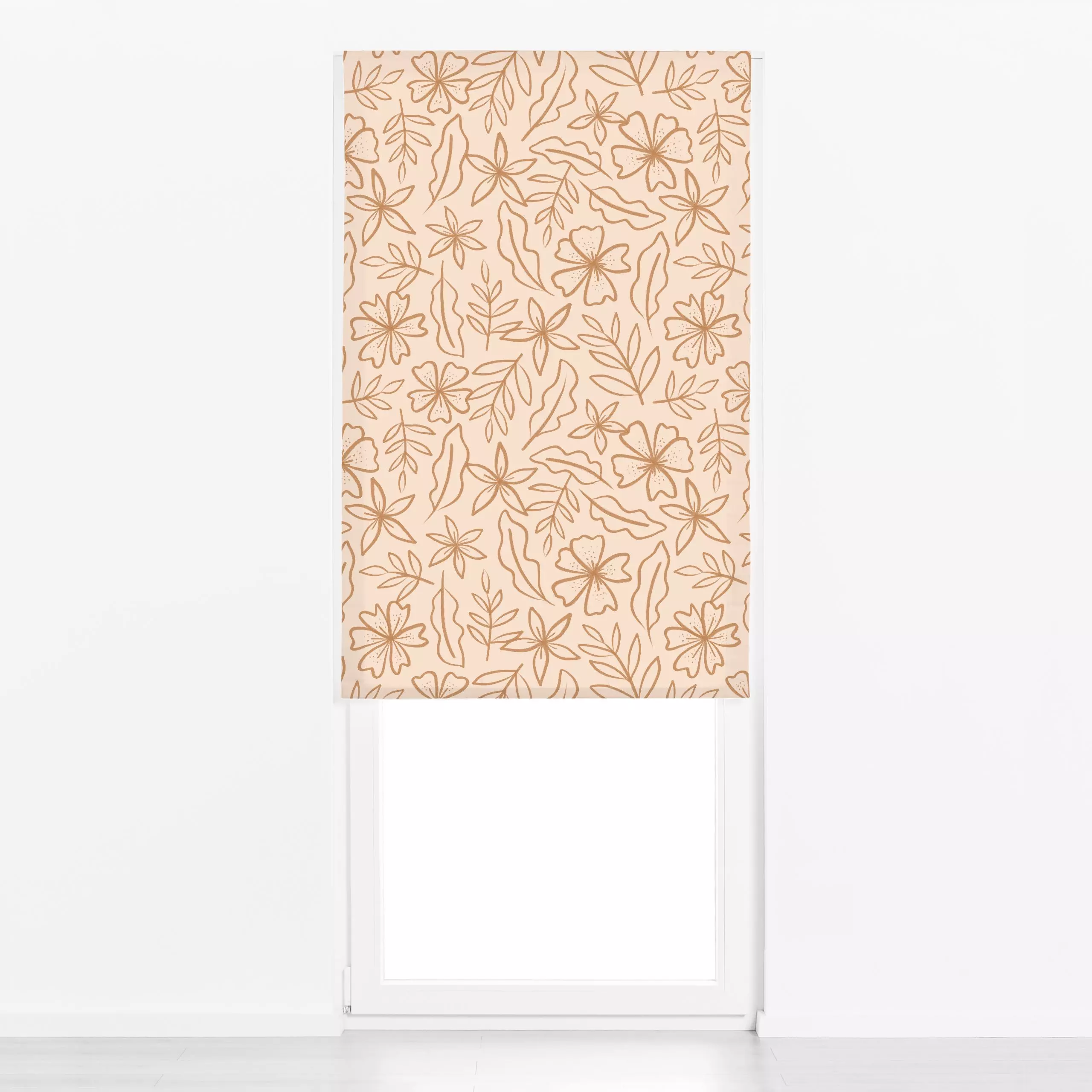 Raffrollo Flowers and Leaves apricot - Blumen & Florales, Frühling, Symbole & Muster - von „Barlena"; boho, Blätter, Wildblu...
