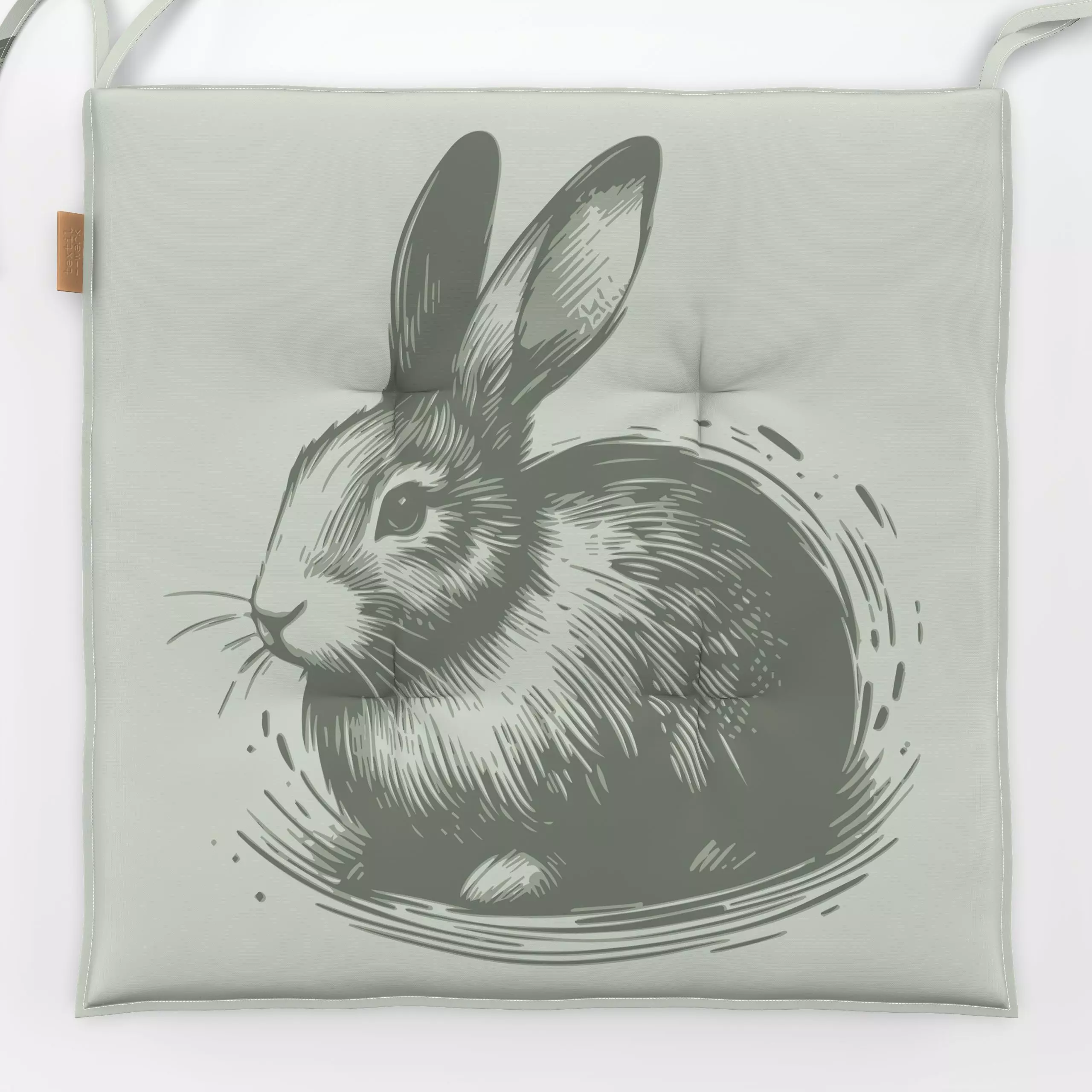 Sitzkissen Frühling Kleiner Hase 2 - Tiere, Anlässe, Ostern - von „Primus Pattern"; Hase, Ostern, Osterhase, Salbei, monochr...