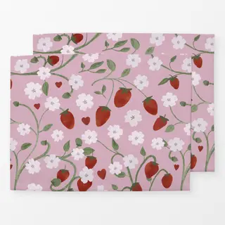 Tischset Erdbeeren Herzen Garten Pink