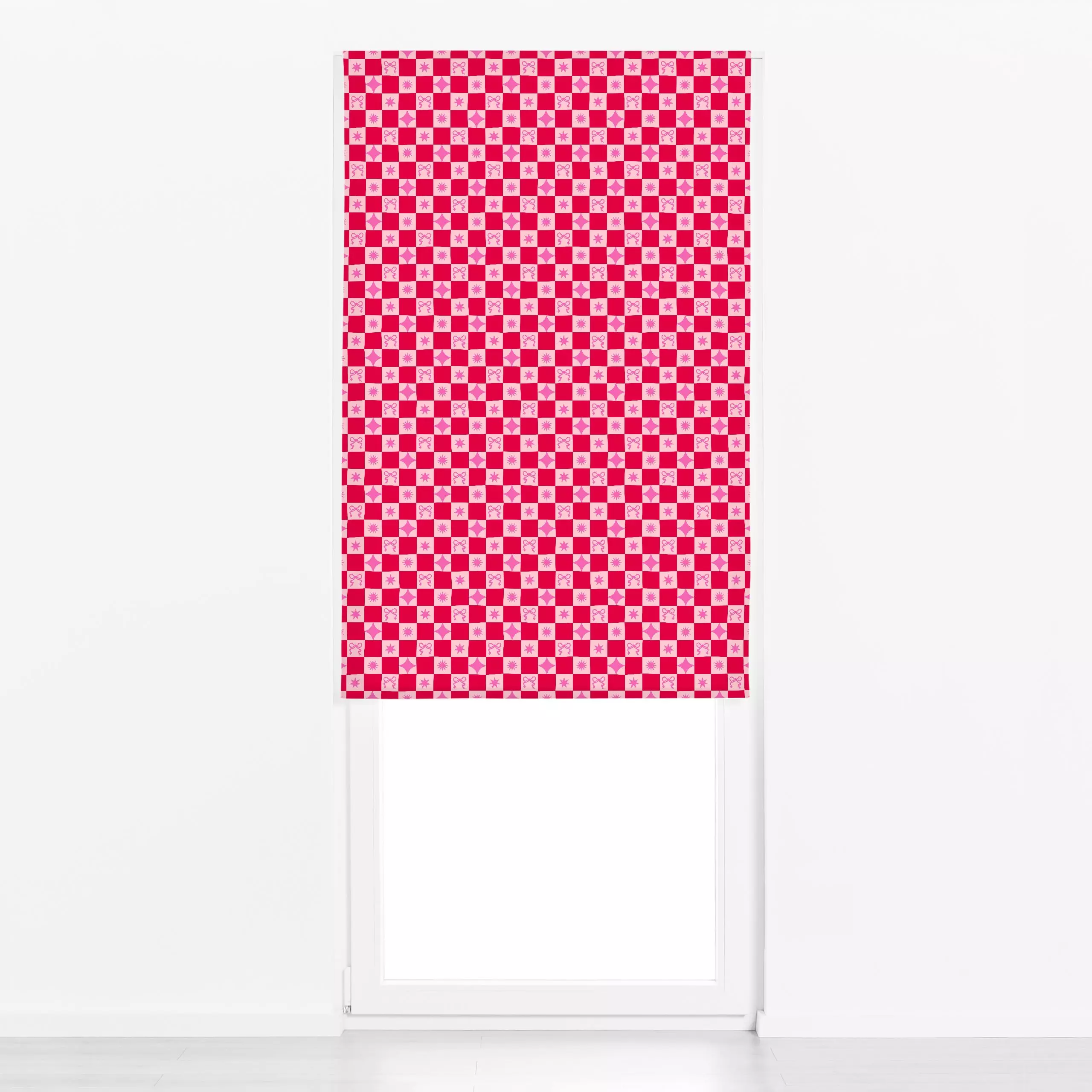 Raffrollo Christmas Chess Pattern red - Weihnachten, Winter, Symbole & Muster - von „Karen Menzenbach"; Muster, Sterne, Weih...