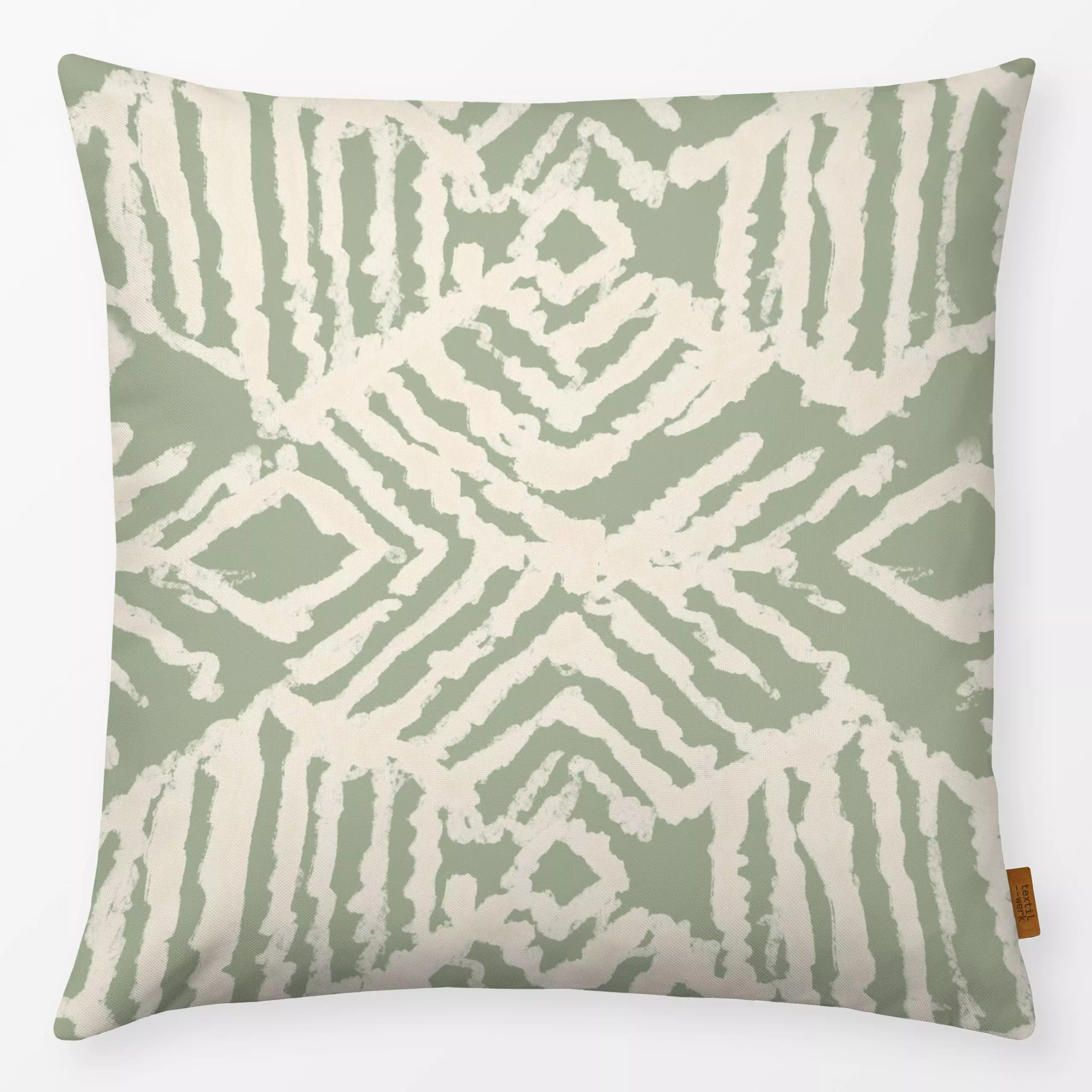Kissen ETHNO IKAT Grün - Sommer, Symbole & Muster - von „Kruth Design"; Garten, Sommer, Ethno, ikat, Gartendeko, kruthdesign...