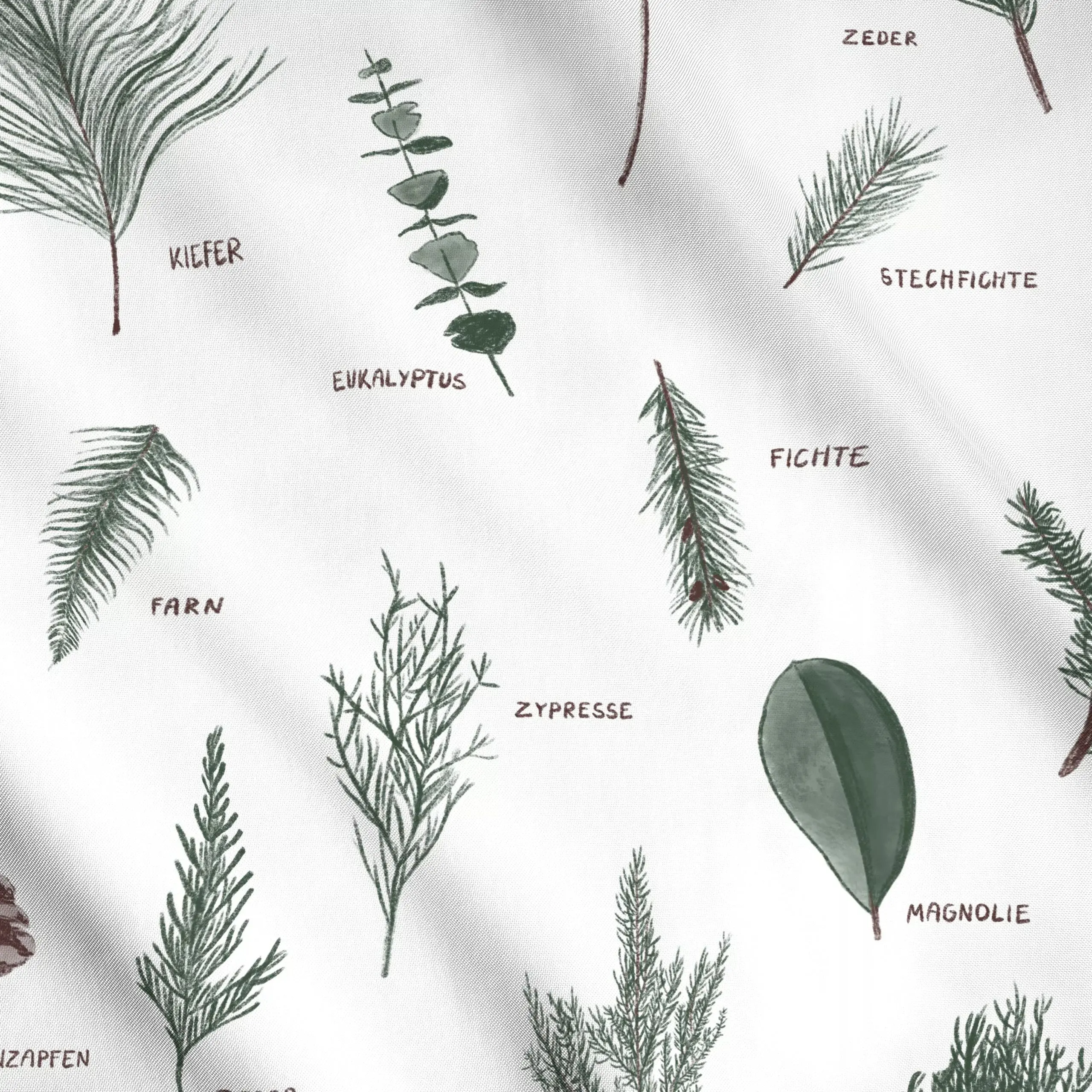 Meterware Winter Greens - Weihnachten, Winter, Pflanzen & Botanik - von „Paulina Rauh"; Zweig, Pflanzen, Tanne, Tannenzapfen...