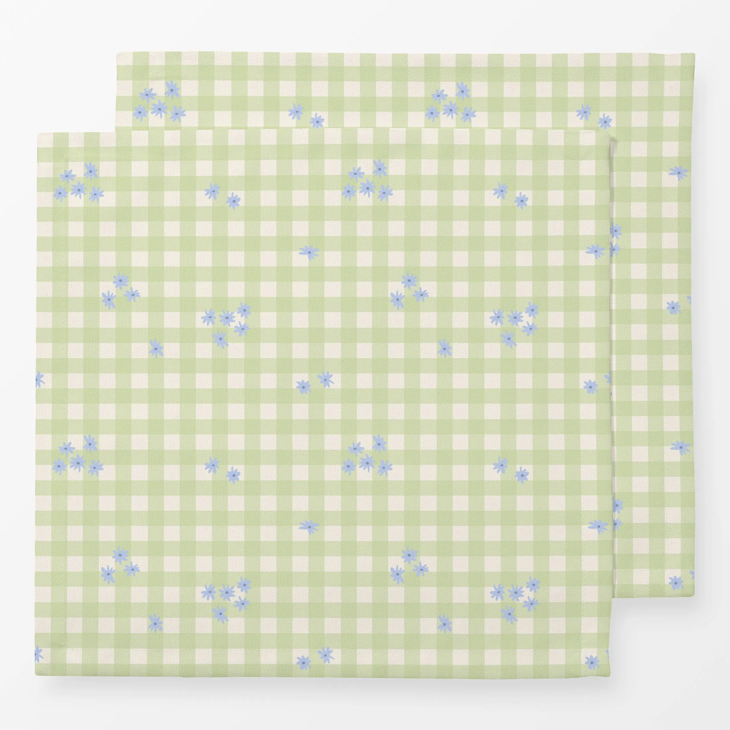 Servietten Gingham Flowers - Blumen & Florales, Symbole & Muster - von „Anna Petersen"; creme, landhaus, kariert, hellblau, ...