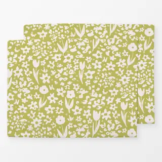 Tischset Blumen Muster Spring Hellgrün