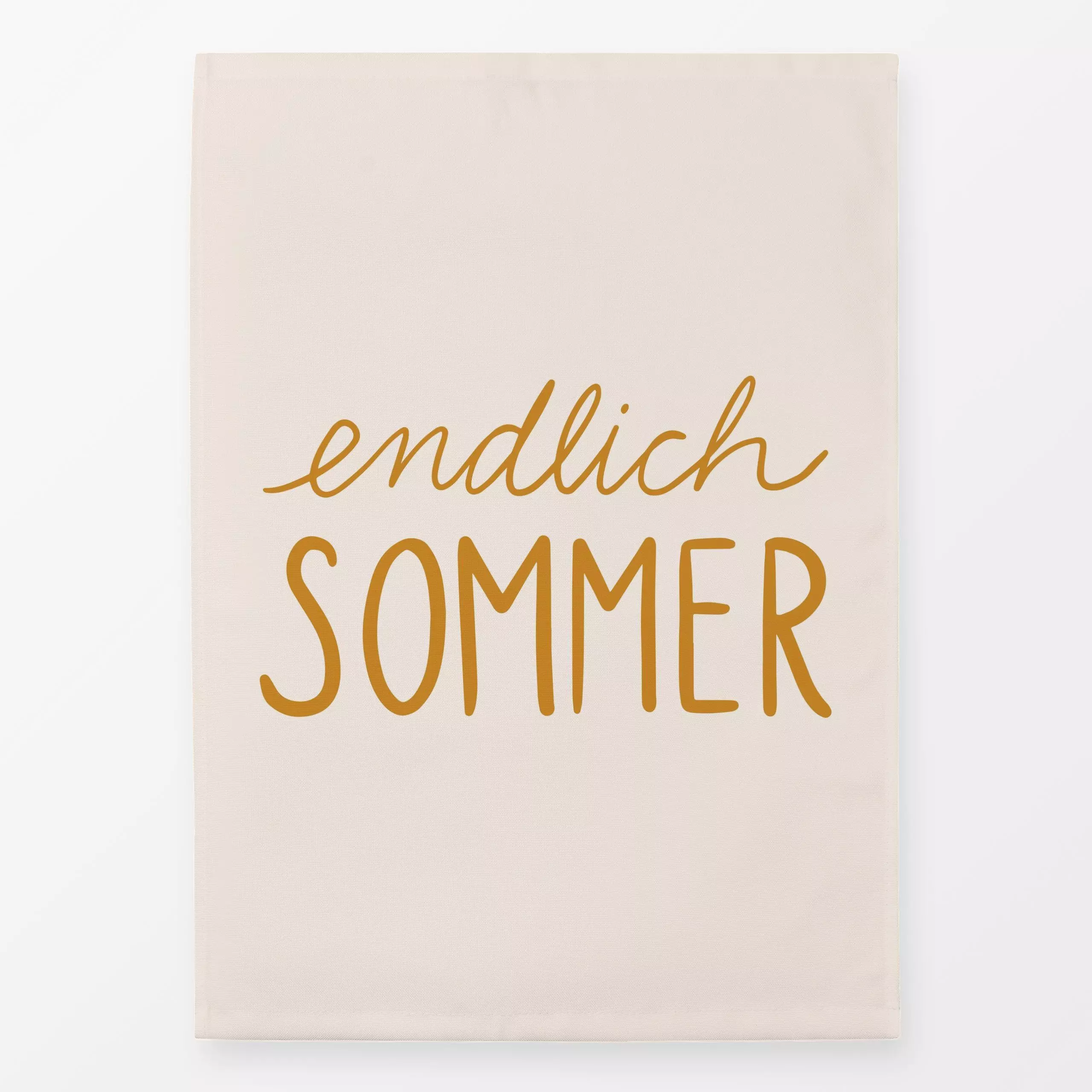 Geschirrtücher Endlich Sommer typo yellow - Sommer, Sprüche & Schriftzüge - von „Kathrin Woo"; Kissen, modern, Sommer, Spruc...