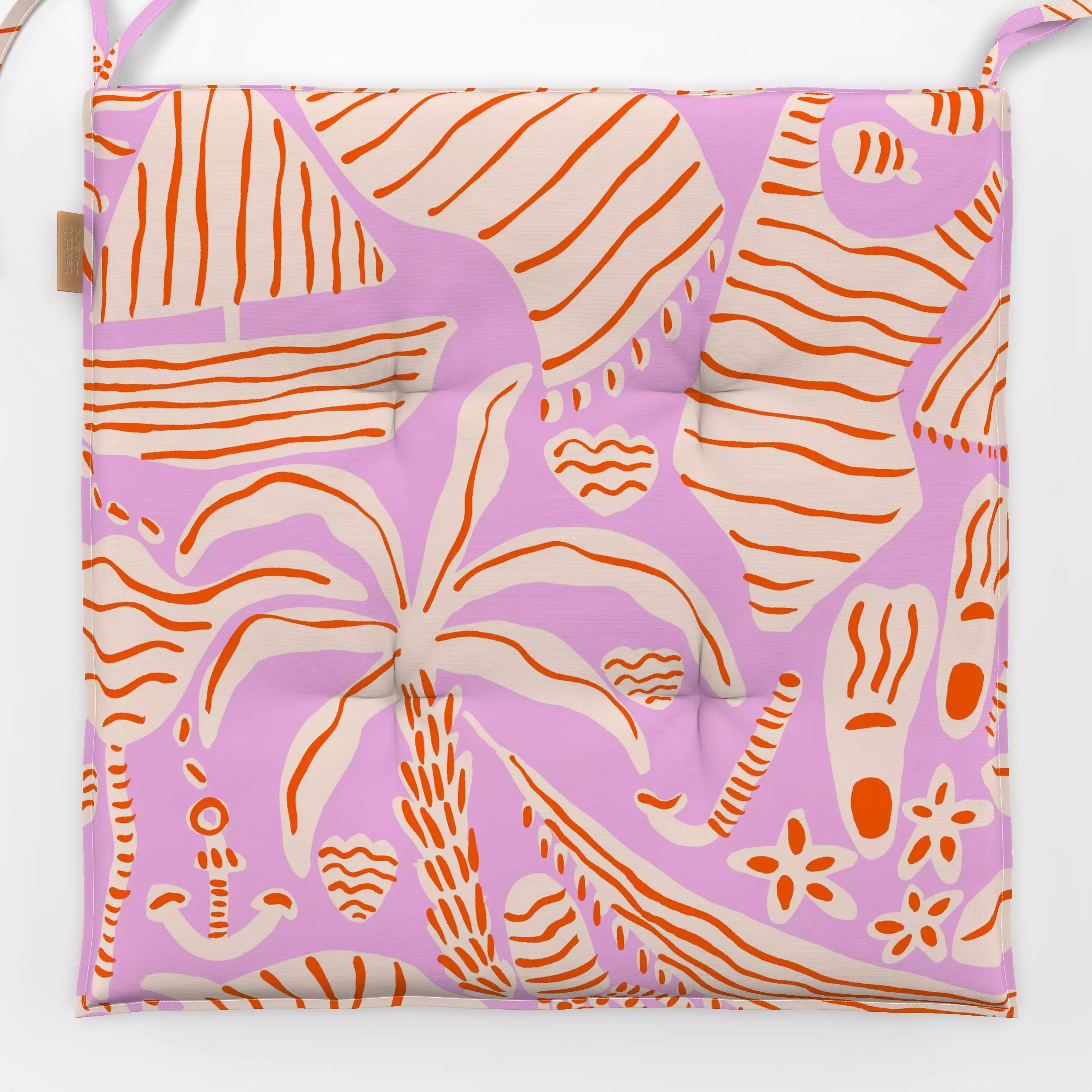 Sitzkissen Urlaub rosa - Sommer, Symbole & Muster - von „Julia Schumacher"; Palmen, Fische, beige, Muscheln, Boot, Qualle, a...