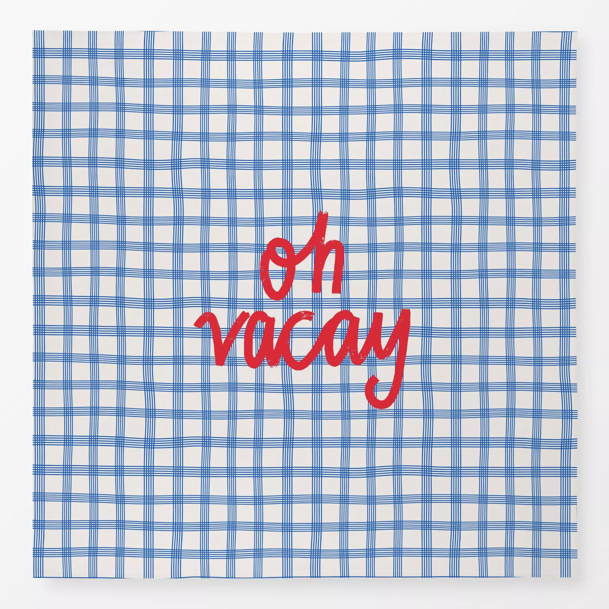 Tischdecke OH VACAY BLUE RED - Sommer, Sprüche & Schriftzüge - von „Kruth Design“; Garten, Sommer, Karo, outdoor, Balkon, So...