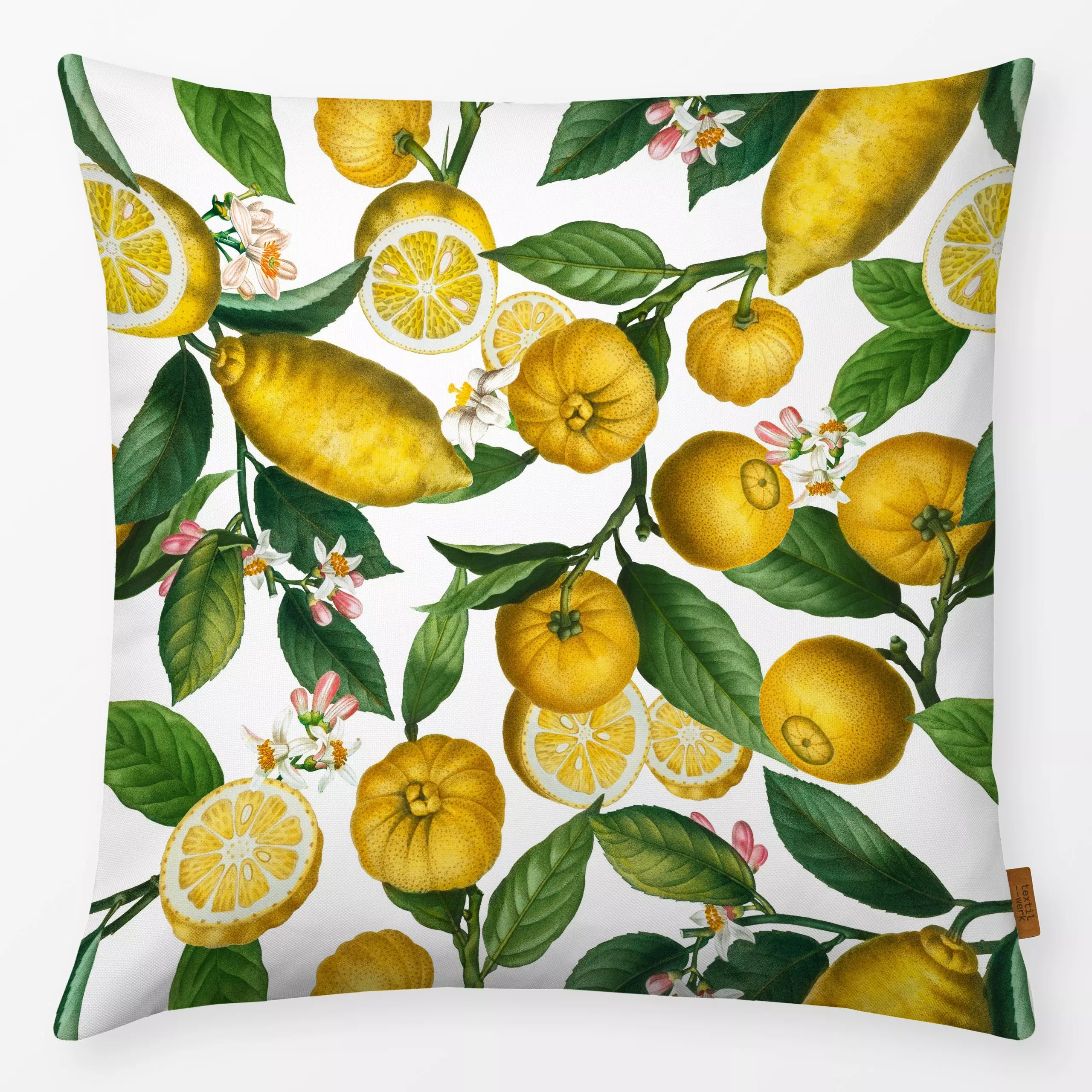 Kissen Zitronen Limonade 4 - Retro & Vintage - von „Uta Naumann"; Muster, exotisch, Botanisch, floral, vintage, klassisch, M...