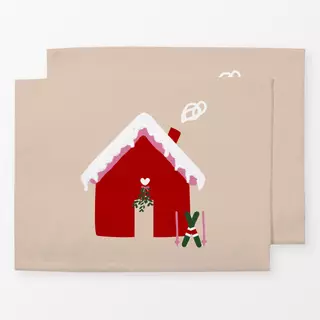 Tischset Berghütte Ski Rot Beige