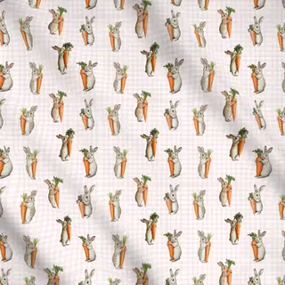 Meterware Hasen Möhren Karo Muster