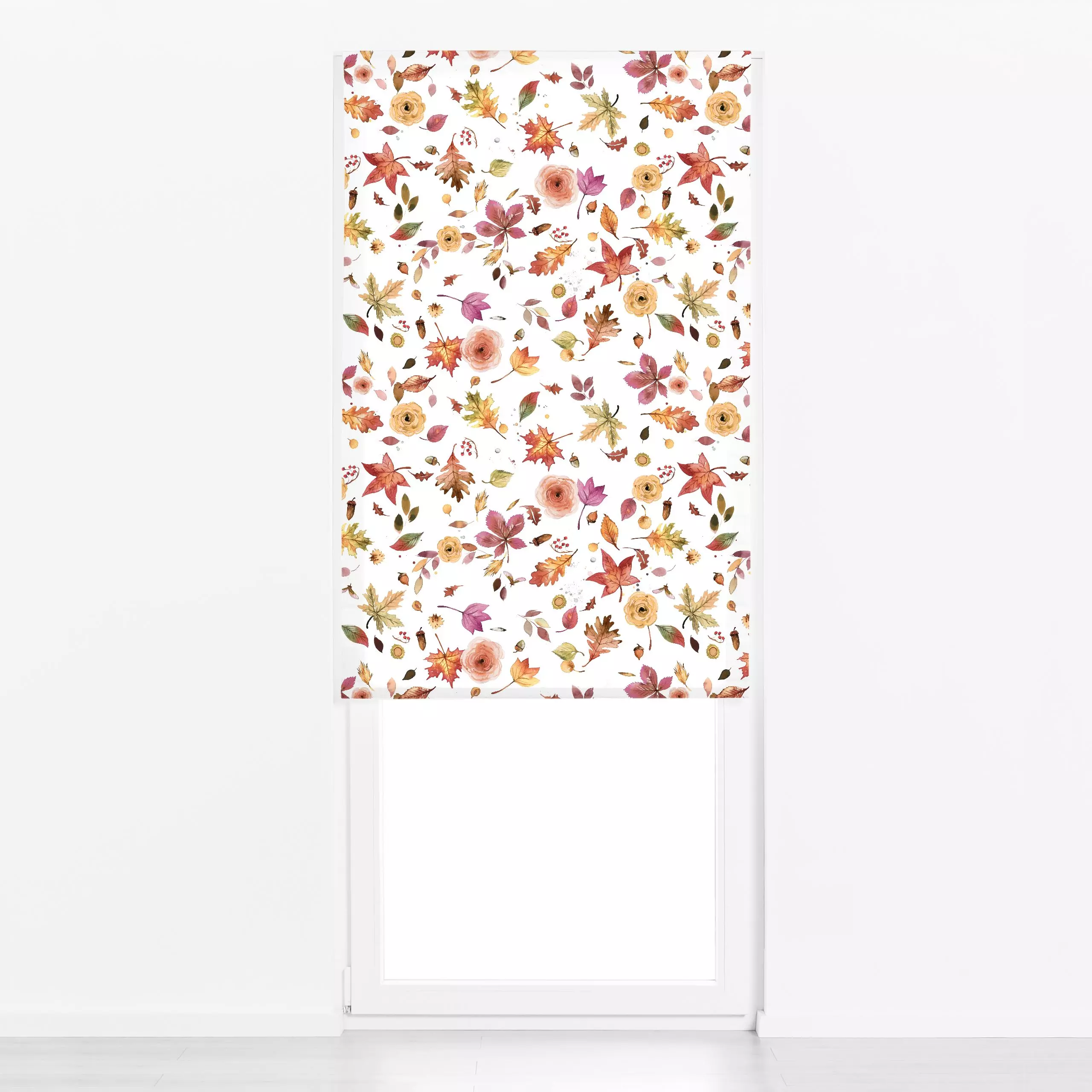 Raffrollo Fall Leaves Flowers Terrakotta - Blumen & Florales, Herbst, Pflanzen & Botanik - von „Ninola Design "; boho, Kräut...