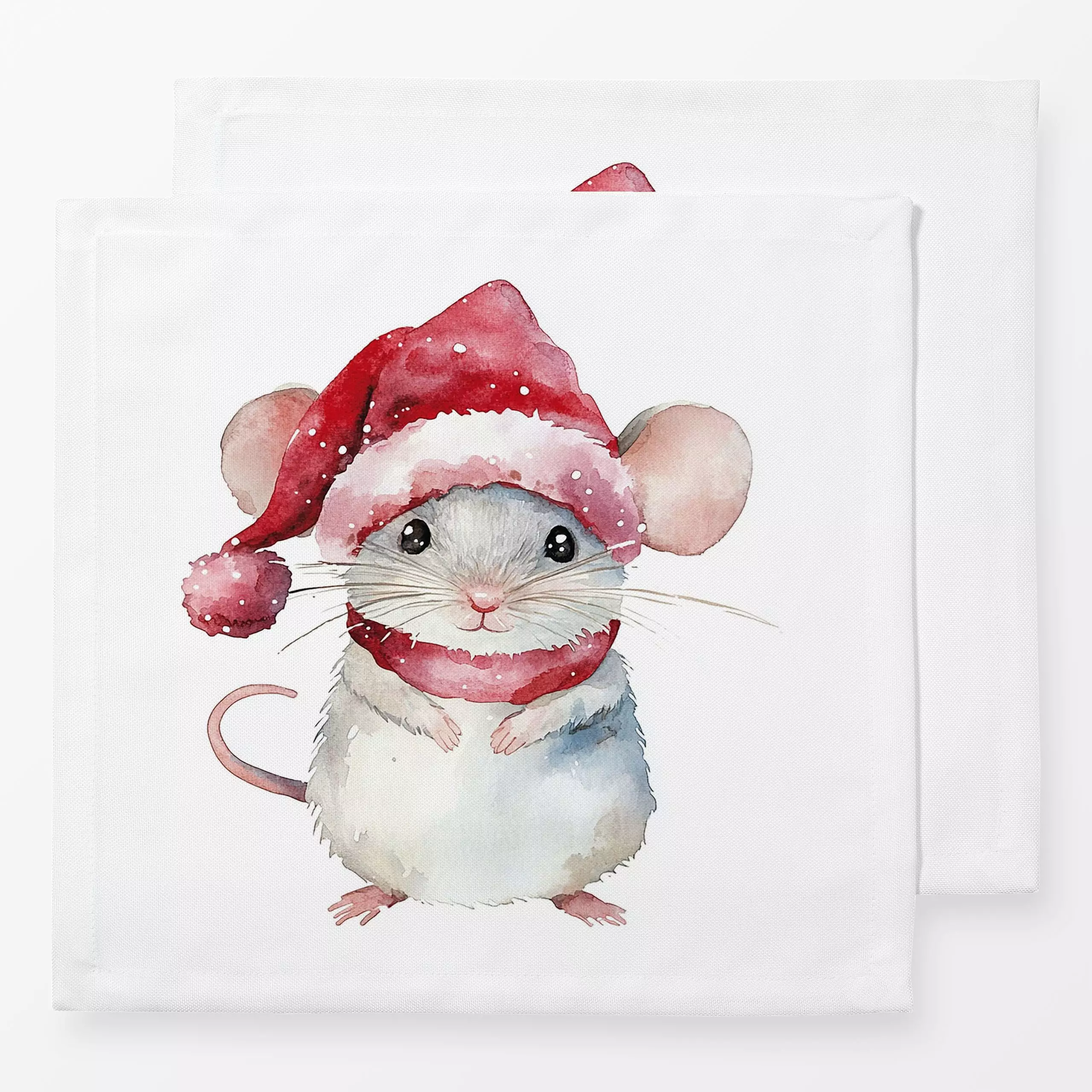 Servietten Weihnachtsmann Maus - Tiere, Weihnachten, Winter - von „Uta Naumann"; Wasserfarben, Wildtiere, Weihnachten, Weihn...