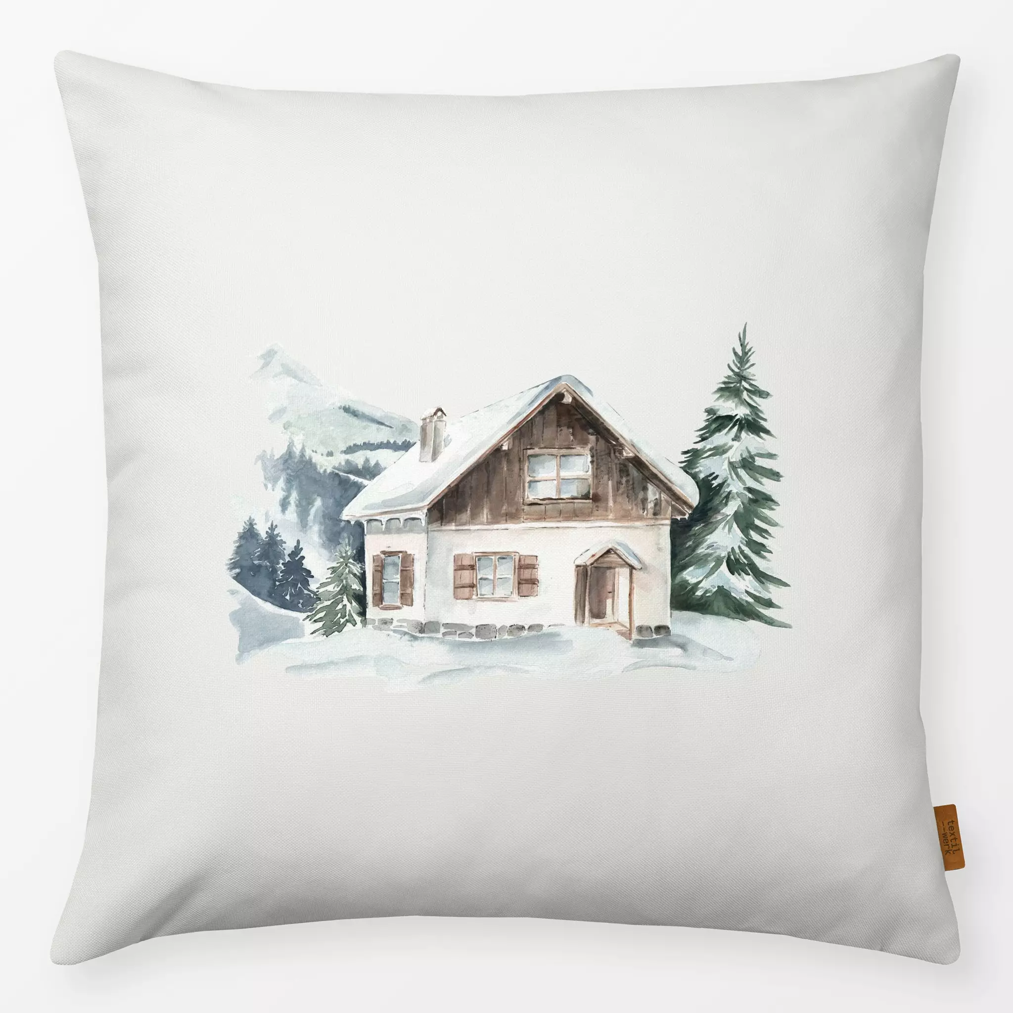 Kissen Kissen Winter Berghütte Aquarell