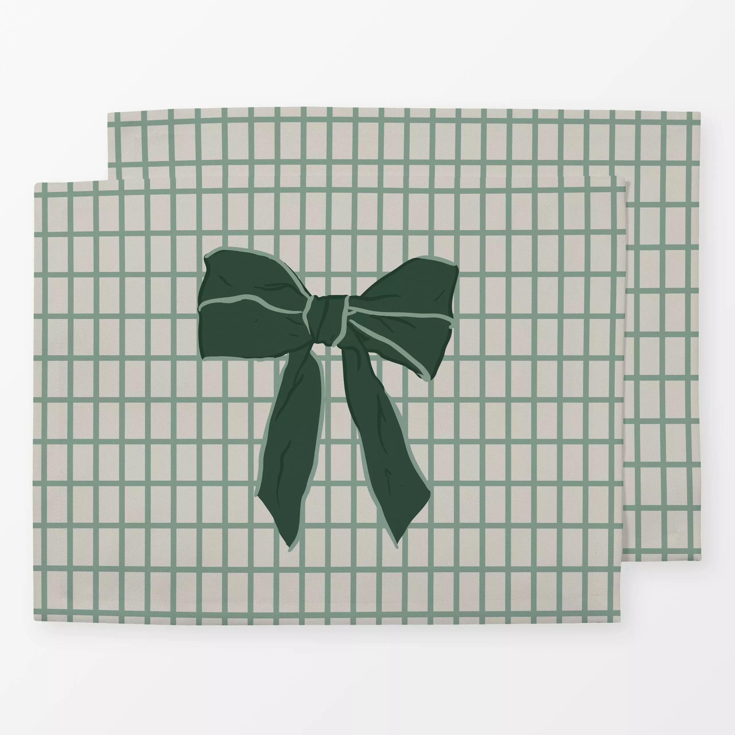 Tischset Schleife Karo grün beige - Weihnachten - von „Katrin Graff"; Muster, modern, landhaus, Weihnachtsdeko, schleife, kl...