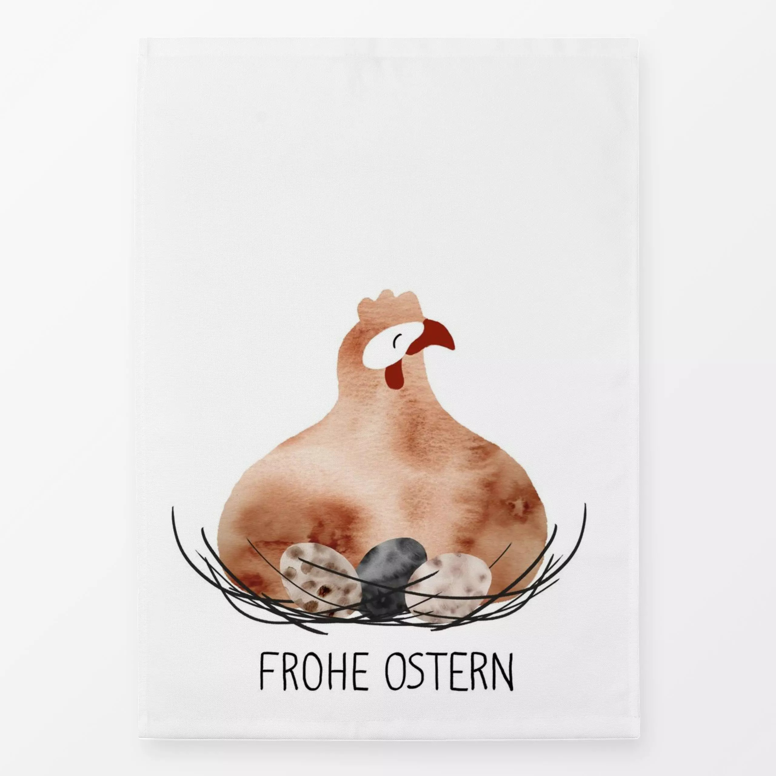Geschirrtücher Braune Henne - Frühling, Tiere - von „Andrea Liesert"; Wasserfarben, Aquarell, Kissen, Hühner, Ostern, huhn, ...