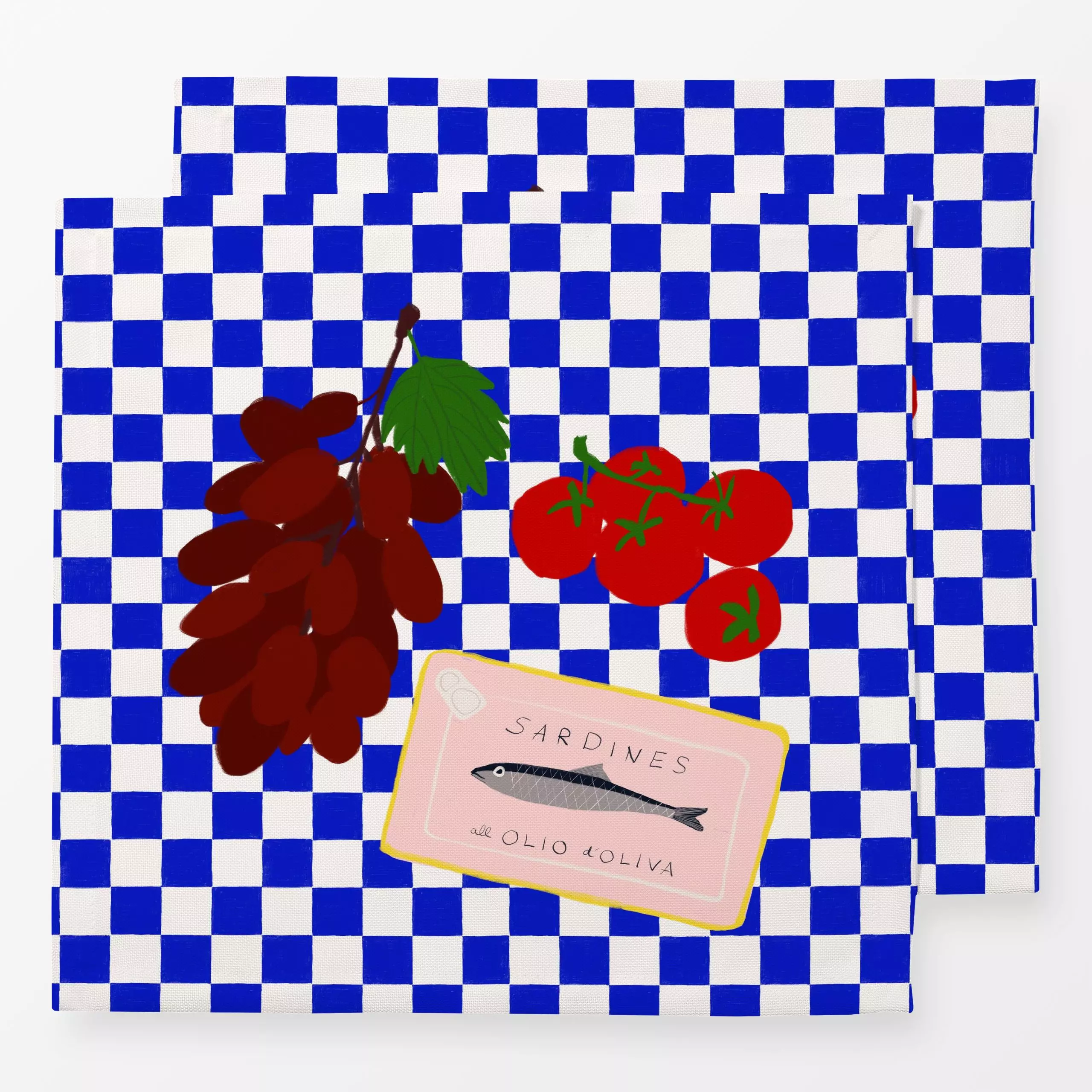 Servietten Sardinen Arrangement Karo Blau - Symbole & Muster, Küche, Essen & Trinken - von „Sophie Augustin Illustration"; T...