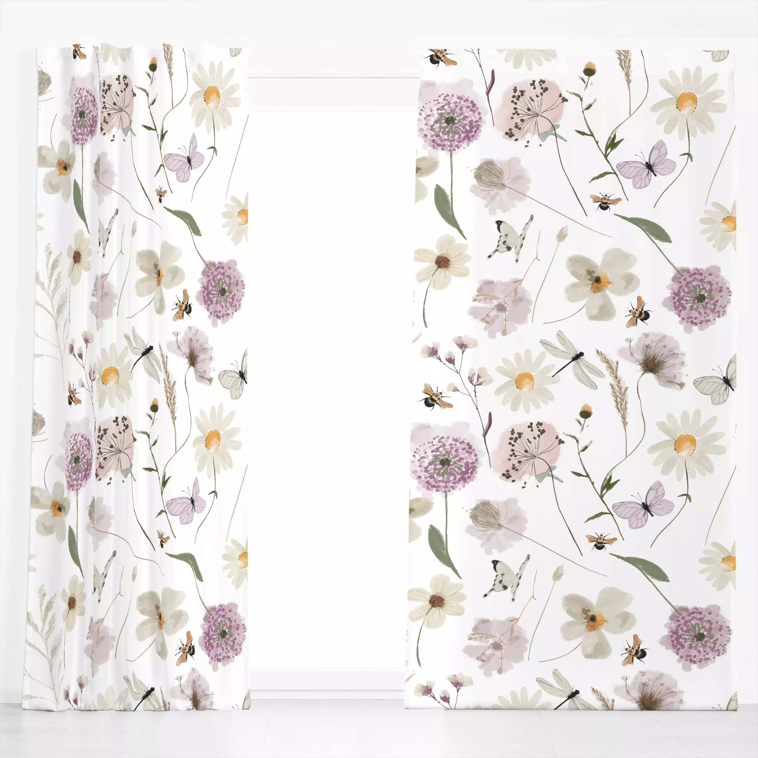Dekovorhang Wasserfarben Wildblumen Wiese - Blumen & Florales, Pflanzen & Botanik - von „Uta Naumann"; Blumen, Wildblumen, S...