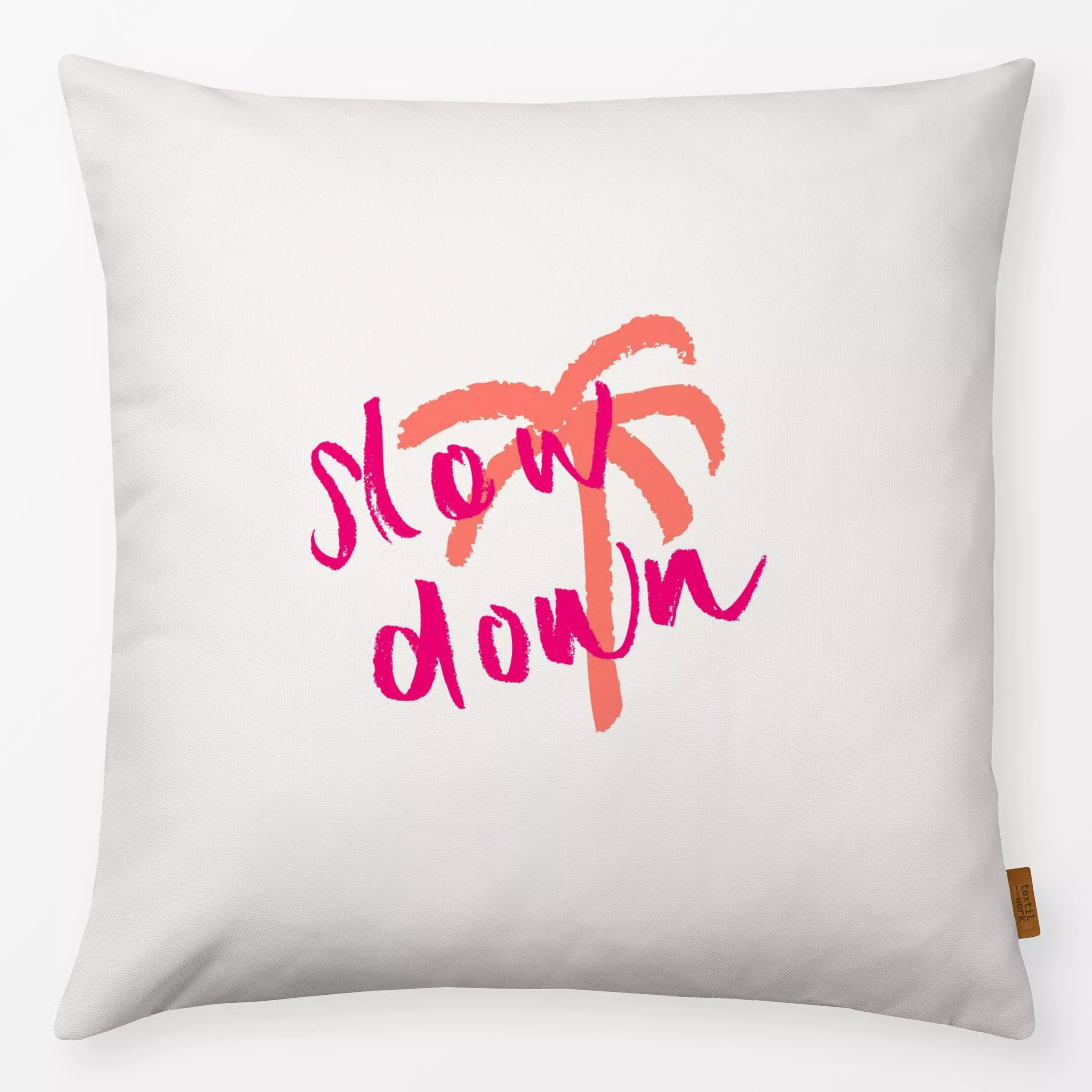 Kissen Slow Down Ethno Spruch bunt - Sommer, Sprüche & Schriftzüge - von „Kruth Design"; Palmen, Garten, Sommer, outdoor, So...