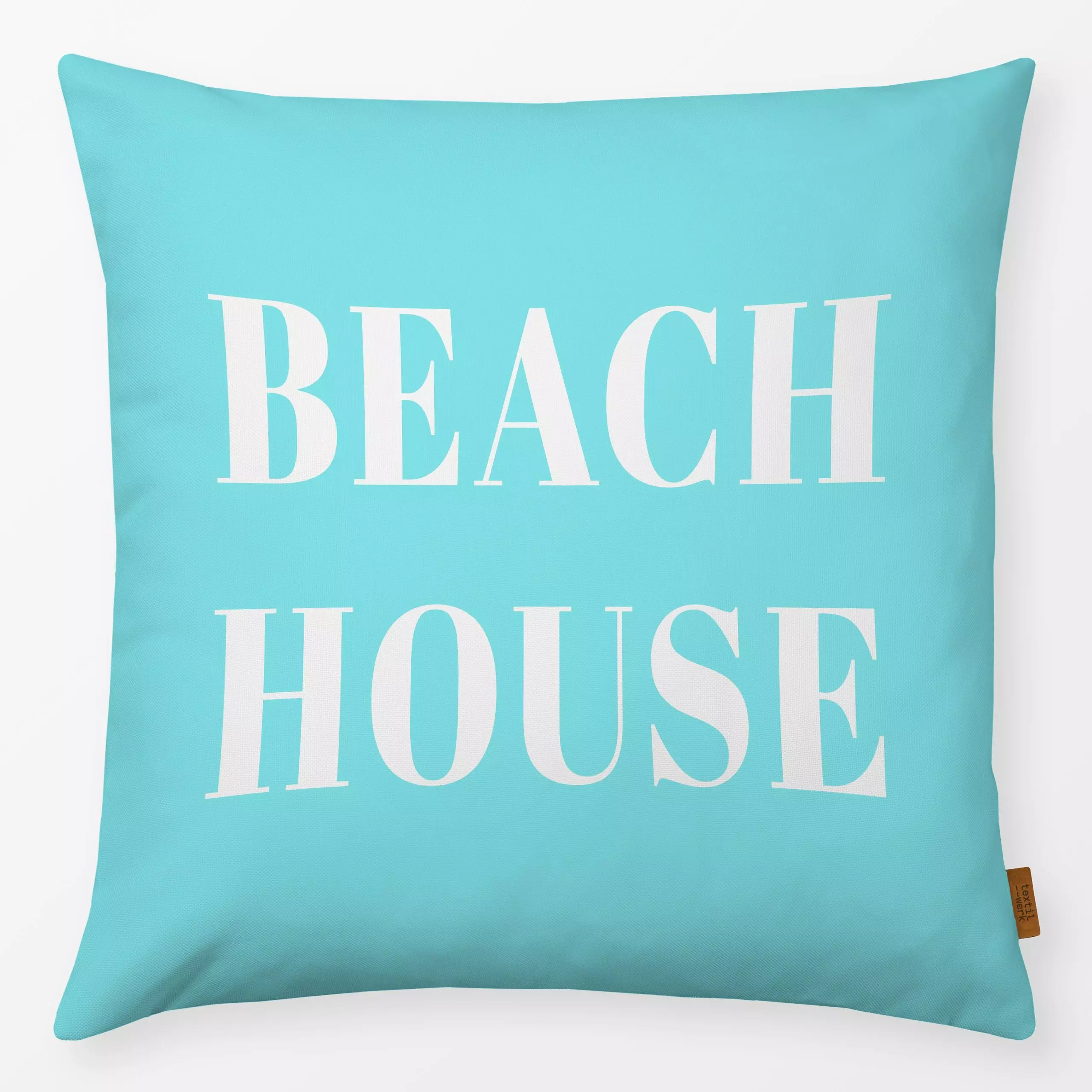 Kissen Beach House ocean blue - Sommer, Sprüche & Schriftzüge - von „Karen Menzenbach x so.leben.wir"; Sommer, Urlaub, blau,...