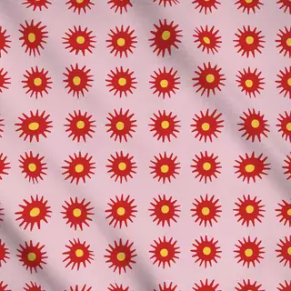 Meterware Rote Sonnensterne auf Pink