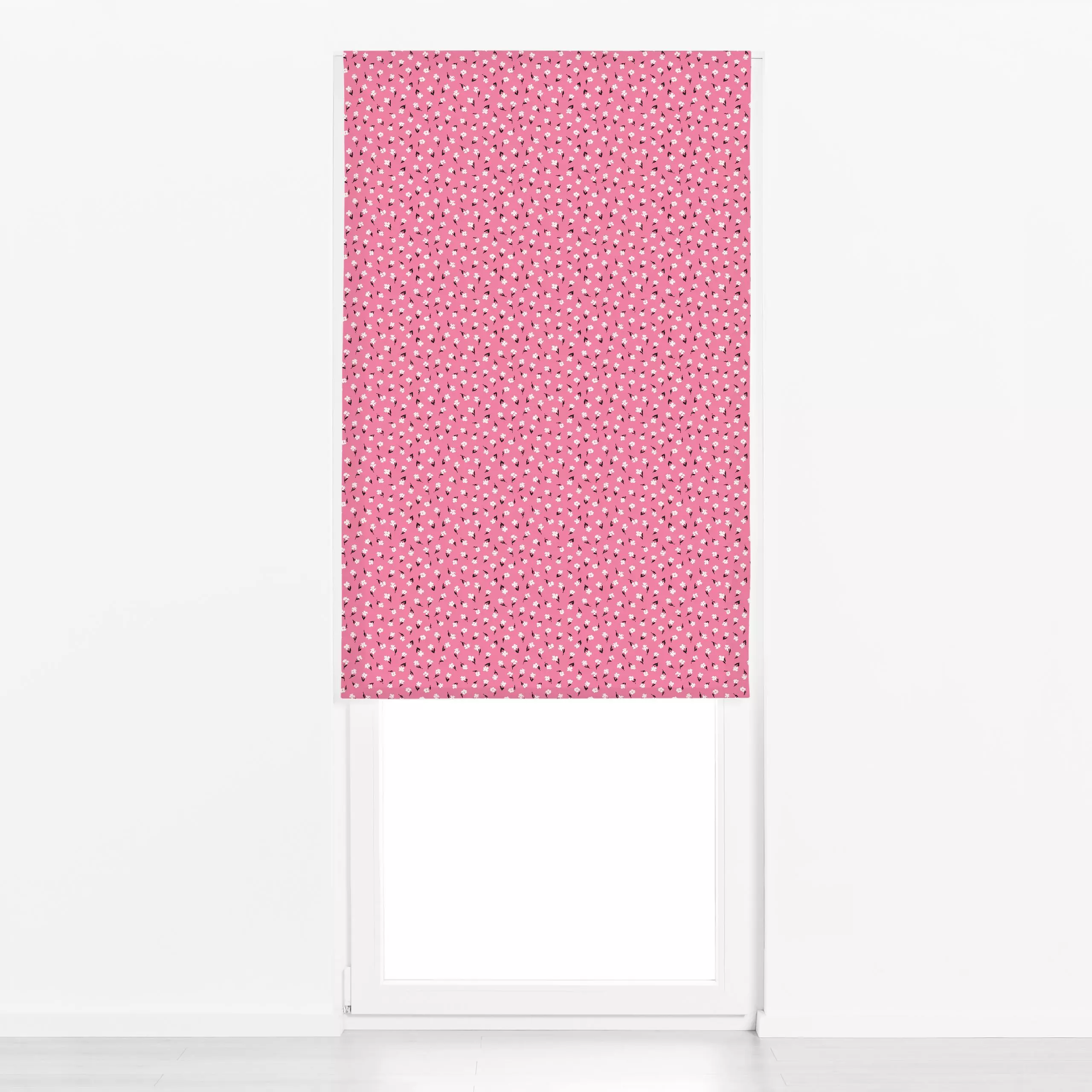Raffrollo Christine pink - Symbole & Muster - von „Kathrin Woo"; abstrakt, Blumen, modern, verspielt, Blumenmuster, Gartende...