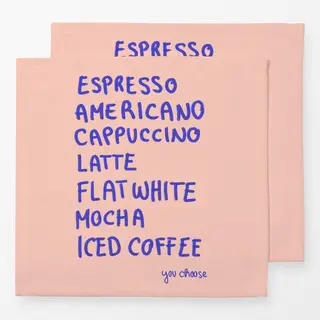 Servietten Coffee Menü blau auf koralle