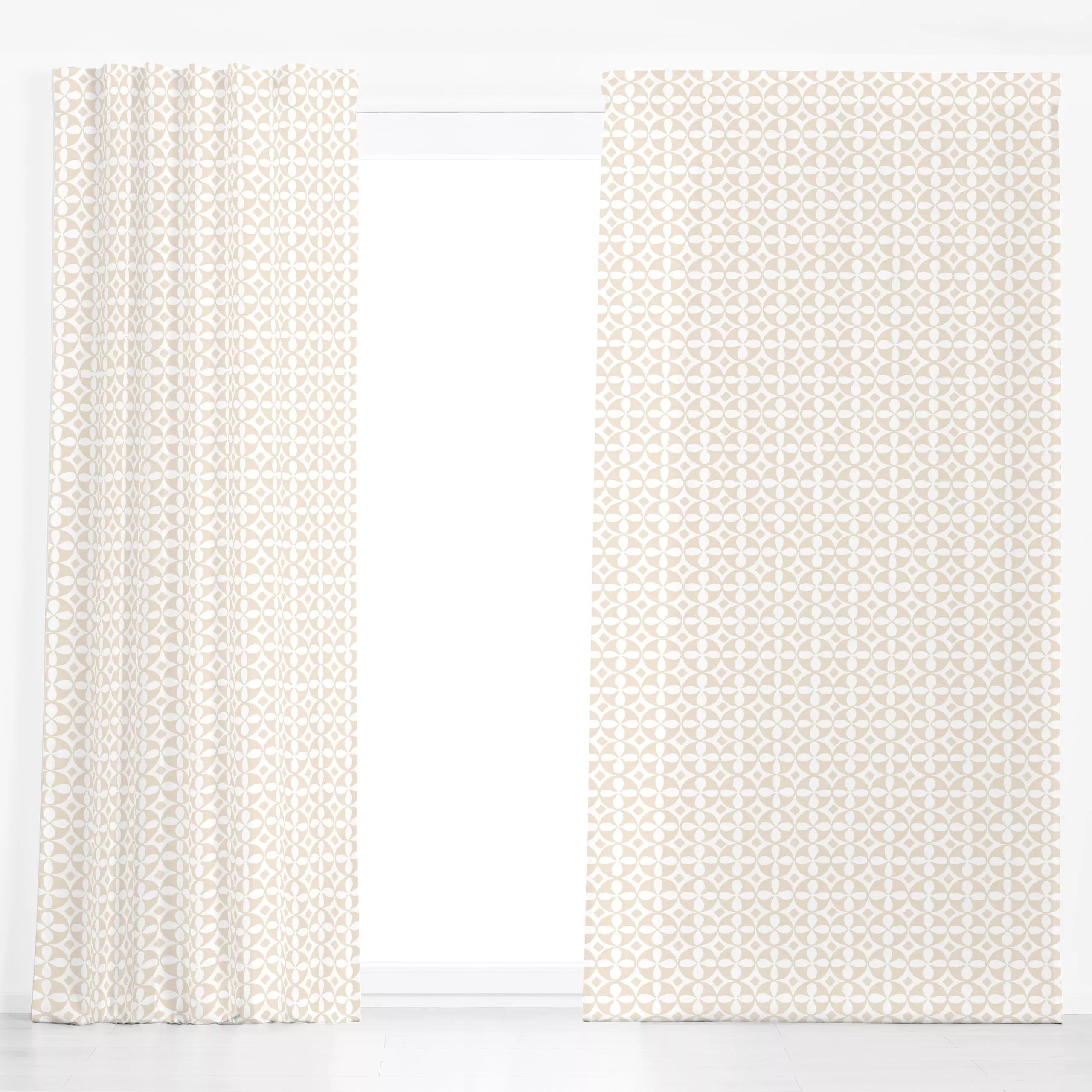 Dekovorhang Fliesenmuster beige weiß - Sommer, Symbole & Muster, Retro & Vintage - von „Mareen Heinz“; vintage, klassisch, O...