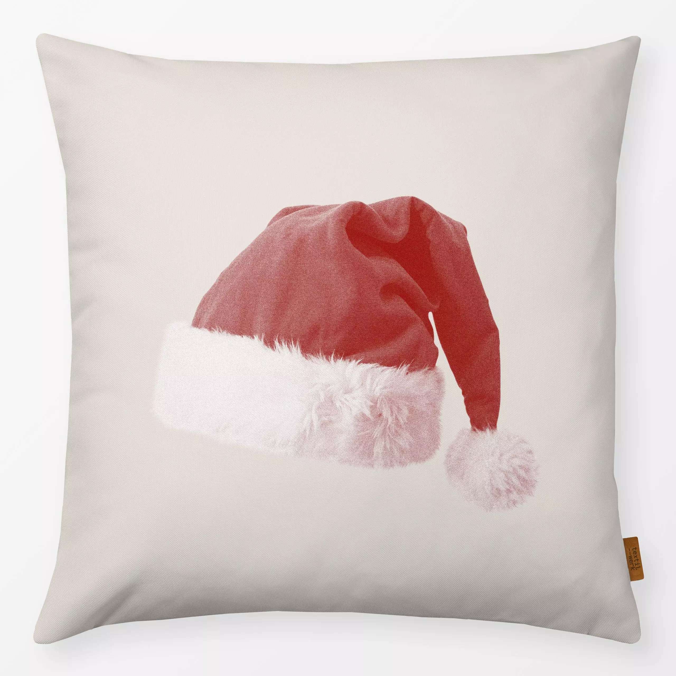 Kissen Weihnachtsmütze Beige - Weihnachten, Winter - von „textilwerk"; Retro, Merry Christmas, Weihnachtsmann, Weihnachten, ...