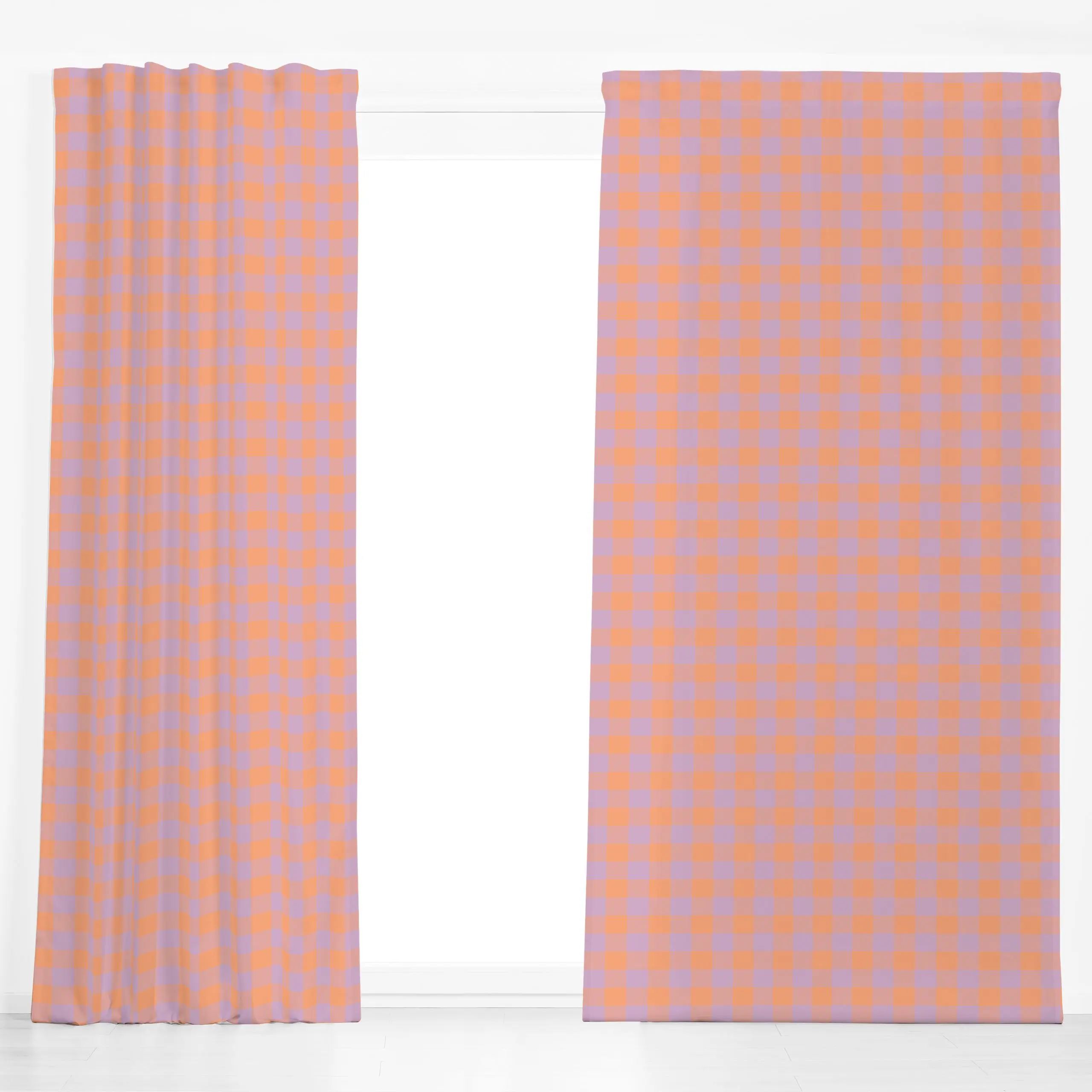 Dekovorhang Modern Gingham Soft Orange - Symbole & Muster - von „Studio ROSAGRAU"; boho, Retro, Karo, lila, kariert, gingham...