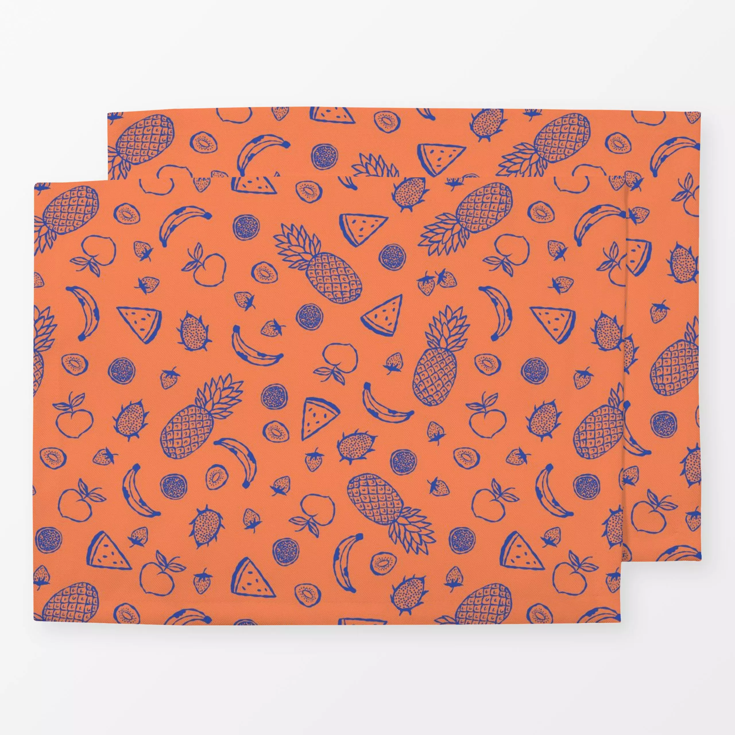 Tischset Sketchy Obst Allover - Sommer, Früchte - von „DEINKI"; Frucht, Obst, Obstsalat, Pfirsisch, Ananas, Erdbeeren, Banan...