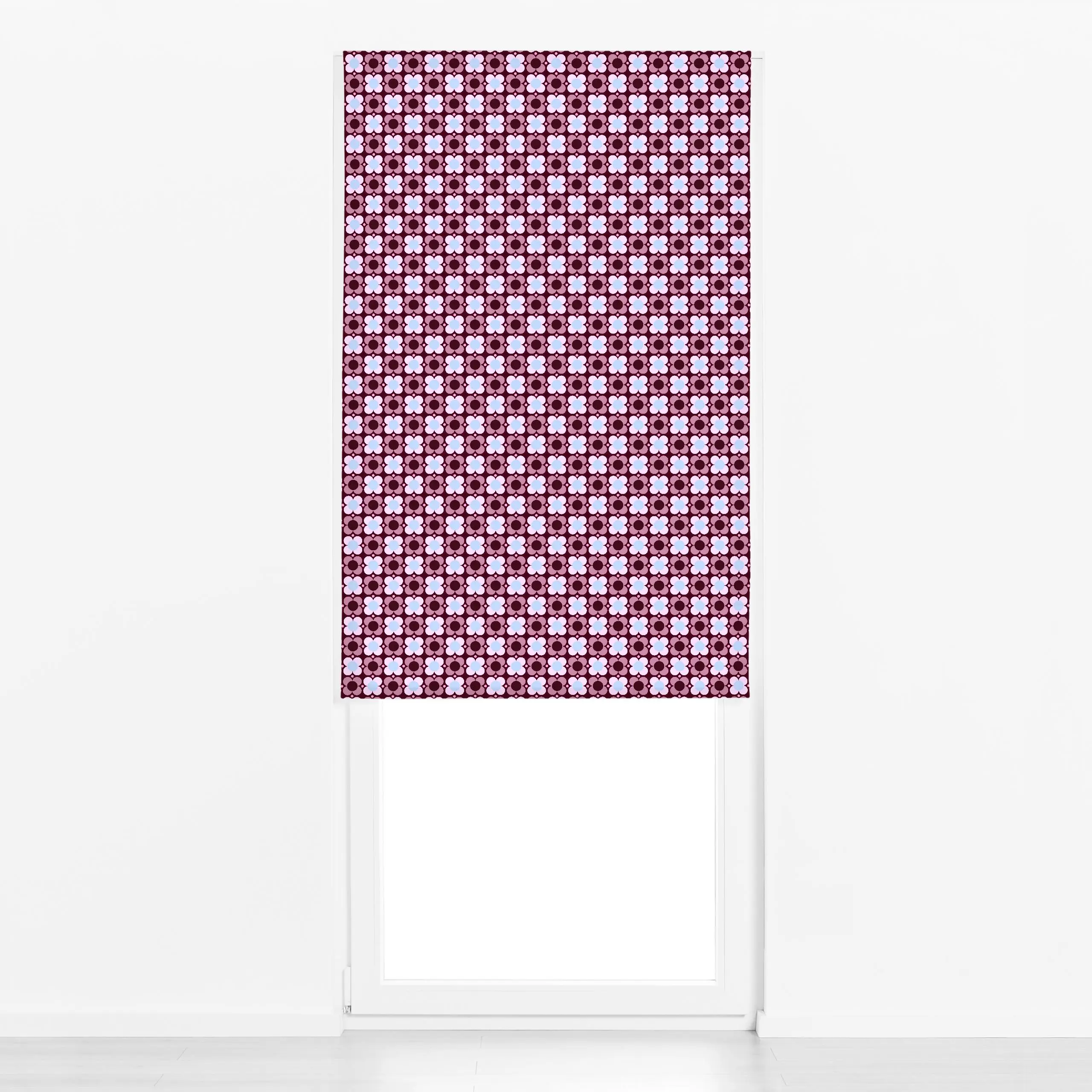 Raffrollo Blumen Punkte Burgundy - Blumen & Florales - von „Sophie Augustin Illustration"; Punkte, Blumen, Retro, Geometrisc...