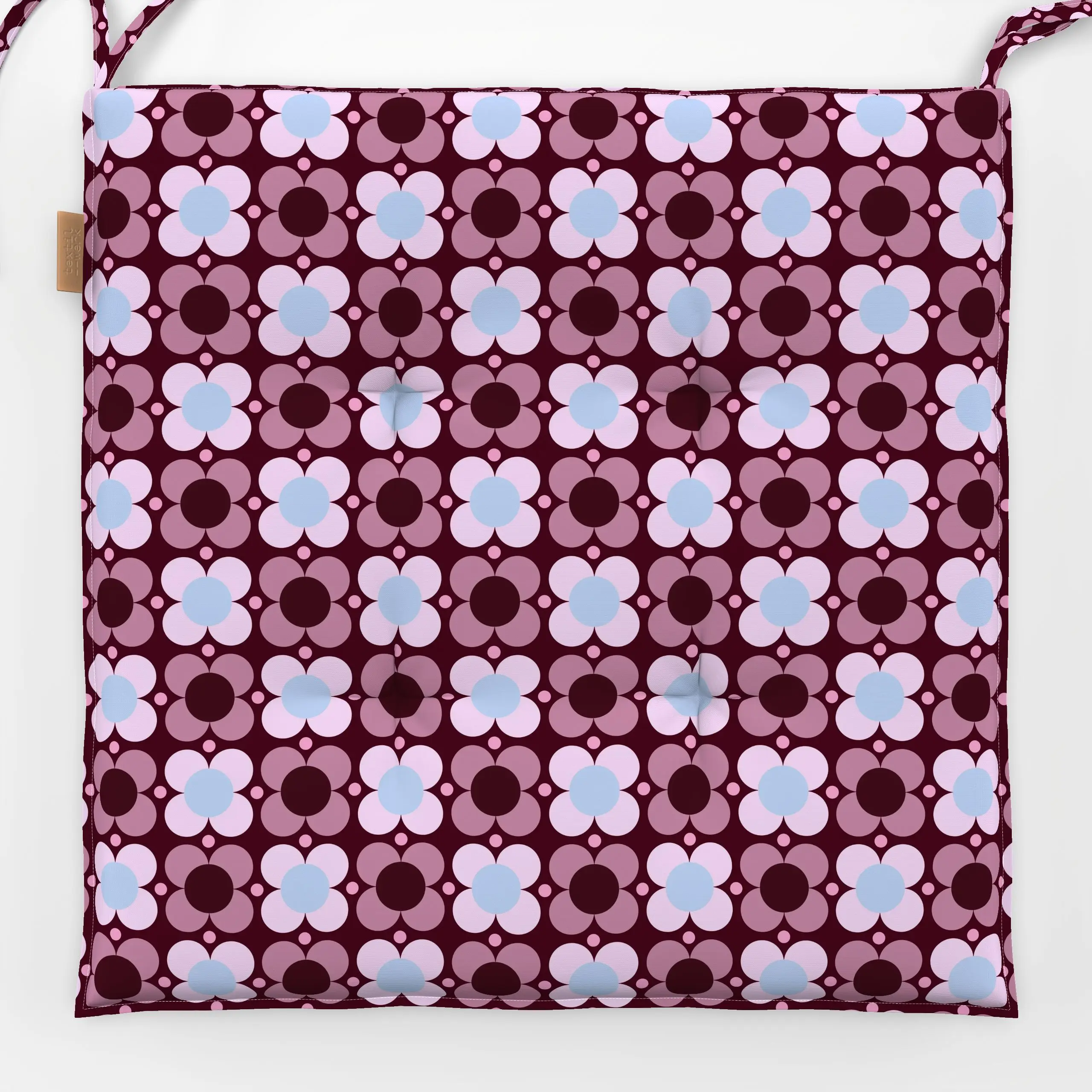 Sitzkissen Blumen Punkte Burgundy - Blumen & Florales - von „Sophie Augustin Illustration"; Punkte, Blumen, Retro, Geometris...