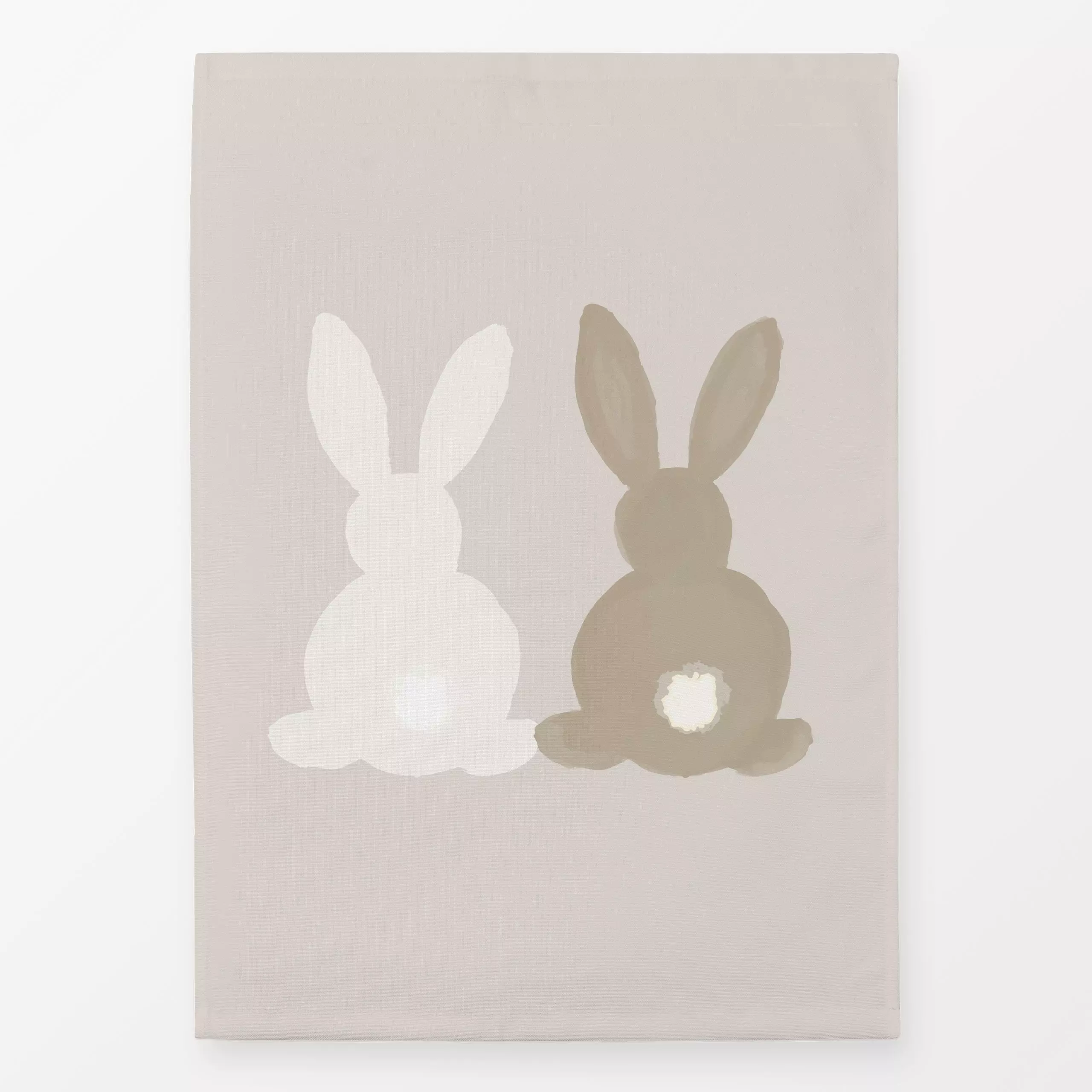 Geschirrtücher Zwei Hasen Auf Beige - Frühling, Tiere - von „Alisa Knöß"; beige, Kinderzimmer, Liebe, gedeckt, hasen, Osterd...