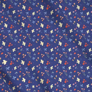Meterware Midsummer floral birds blue