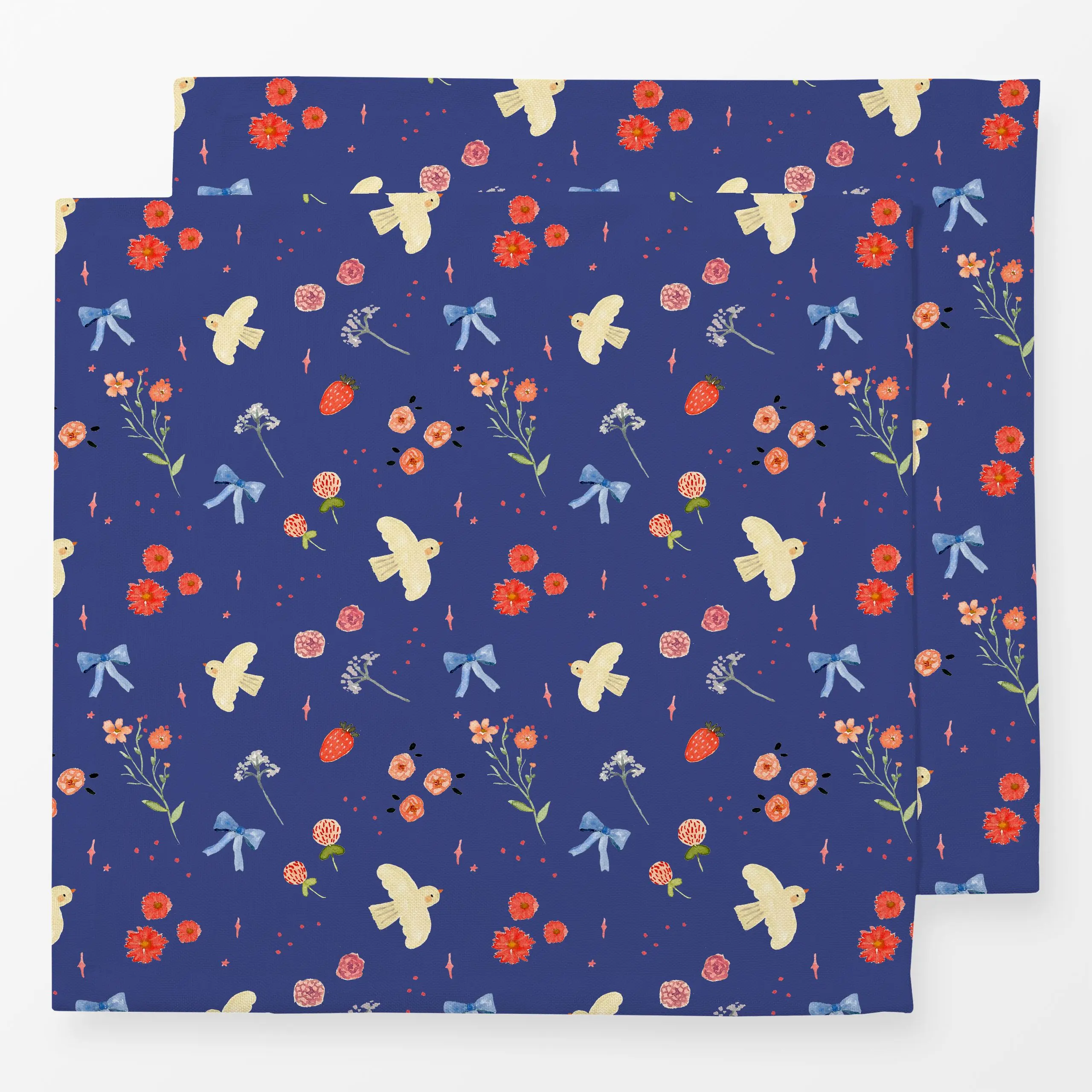 Servietten Midsummer floral birds blue - Sommer - von „Lena Yokota"; Blumen, Vogel, floral, summer, pattern, lenayokota, bir...