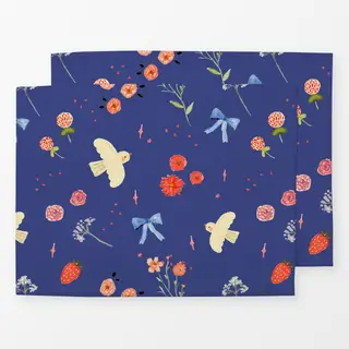 Tischset Midsummer floral birds blue