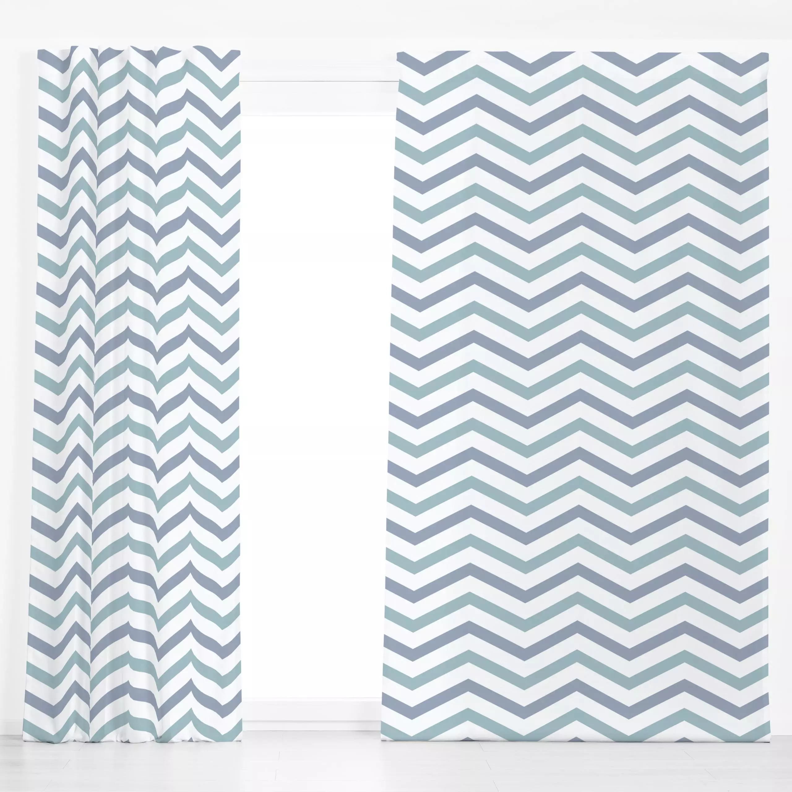 Dekovorhang Chevron blue turquoise - Symbole & Muster - von „Kathrin Woo"; Muster, minimal, Geometrisch, Kinderzimmer, Zickz...