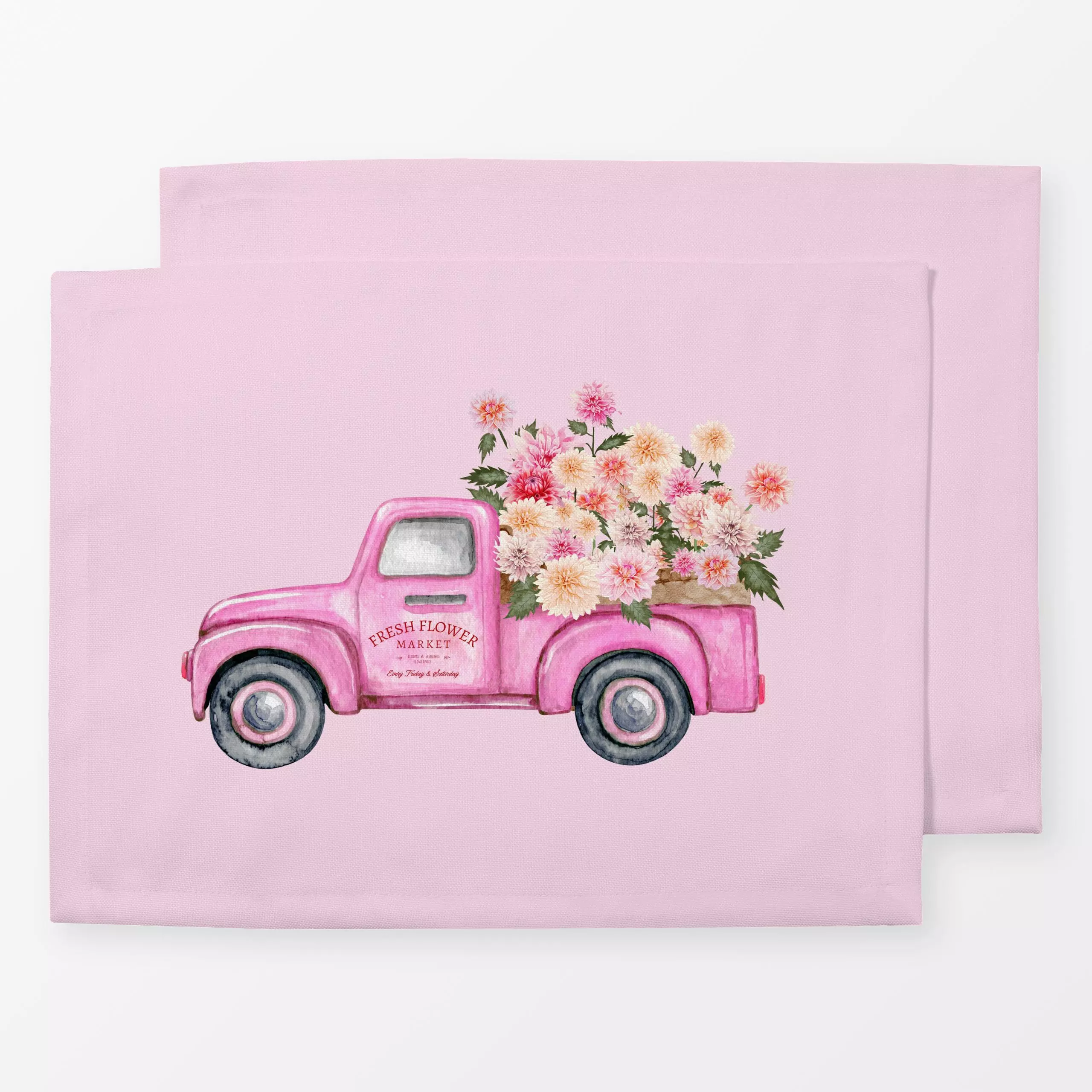 Tischset Cottage Summer Truck 2 Pink, Blumen, Sommer, von Monika Strigel