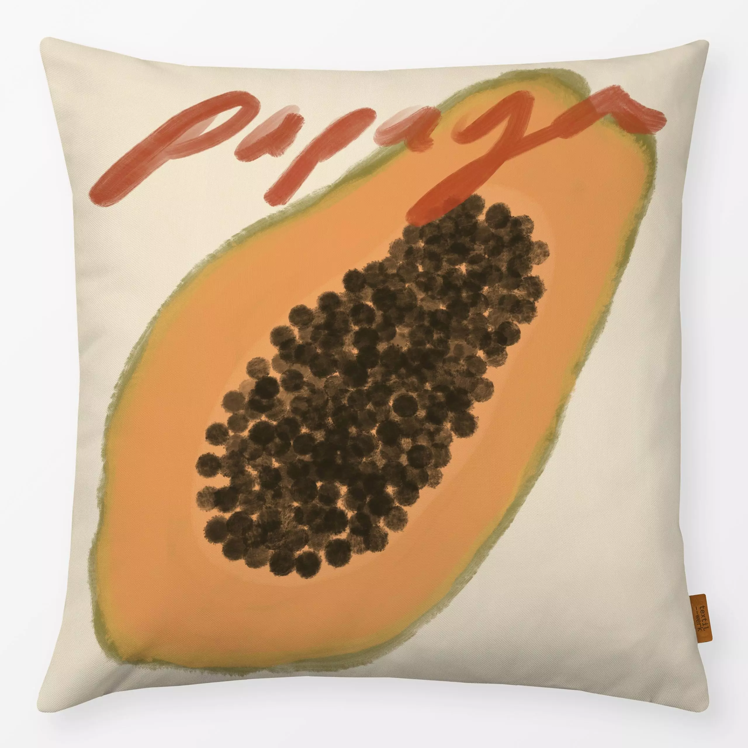 Kissen Papaya - Sommer, Sprüche & Schriftzüge, Früchte - von „KunstbyStephie"; Papaya, Frucht, marrakesch, boho, Illustratio...