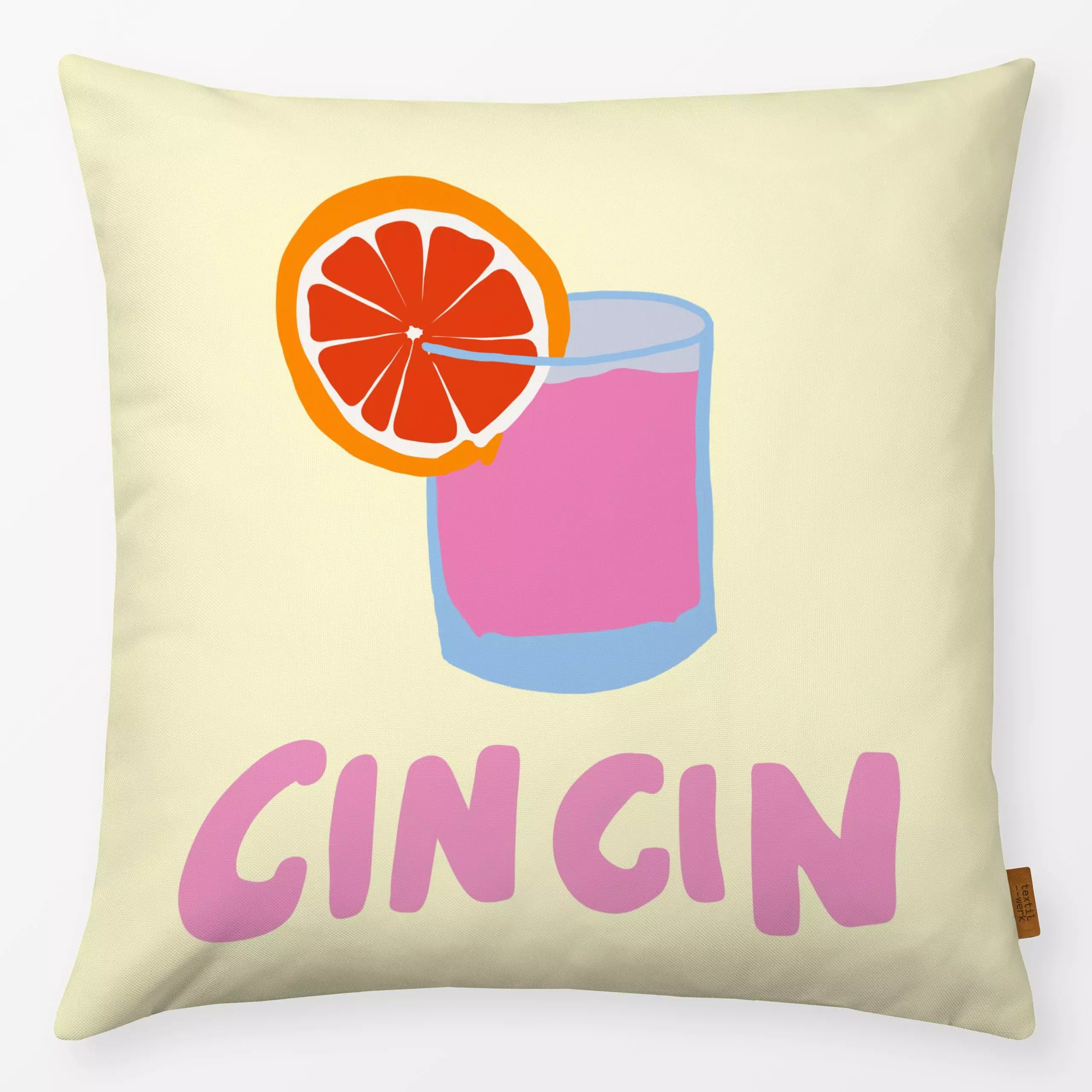 Kissen Cin Cin - Sommer, Küche, Essen & Trinken - von „textilwerk“; Illustration, skandinavisch, Sommer, Urlaub, bunt, minim...