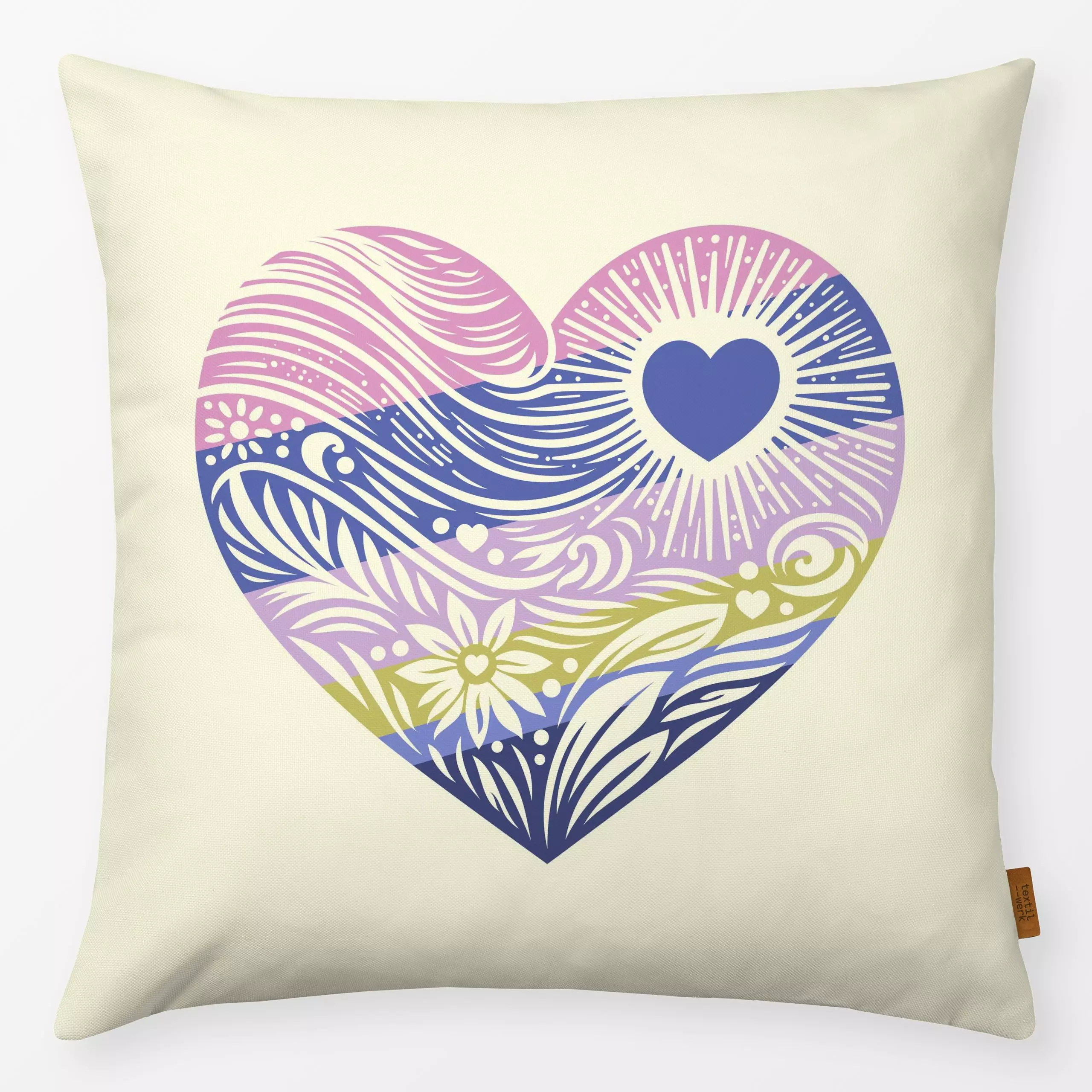 Kissen Farbfreude Herz 1 - Liebe, Romantik & Pride, Anlässe - von „Primus Pattern"; Streifen, Herzen, Herz, Scherenschnitt, ...