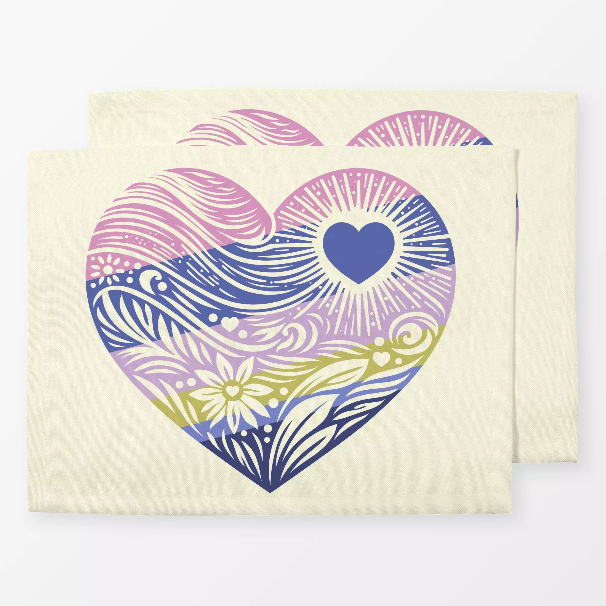 Tischset Farbfreude Herz 1 - Liebe, Romantik & Pride, Anlässe - von „Primus Pattern"; Streifen, Herzen, Herz, Scherenschnitt...